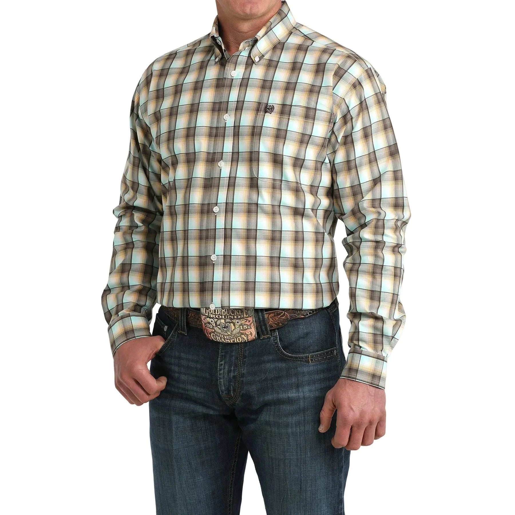 Men's Cinch Long Sleeve Multicolor Plaid Button Up Shirt MTW1106067