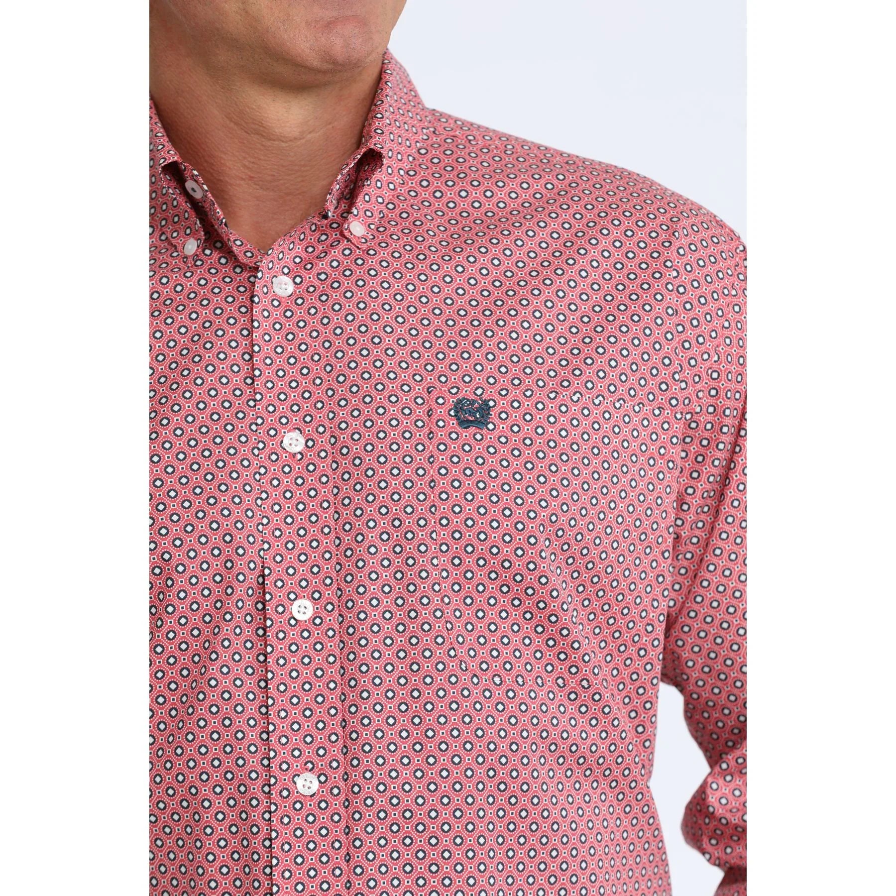 Men's Cinch Long Sleeve Pink Geo Print Button Down Shirt MTW1106100