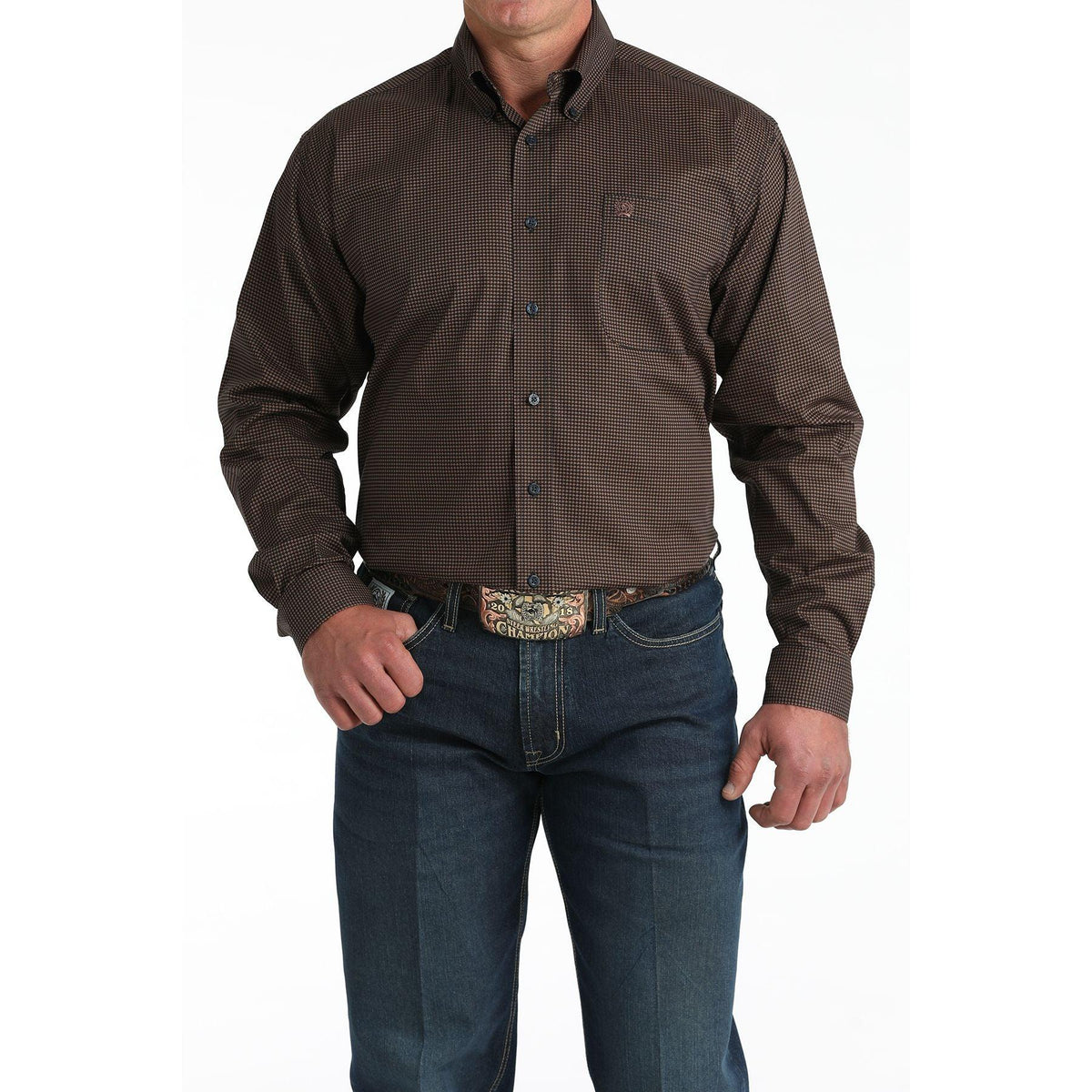 Men's Cinch Long Sleeve Printed Navy Button Up MTW1106019