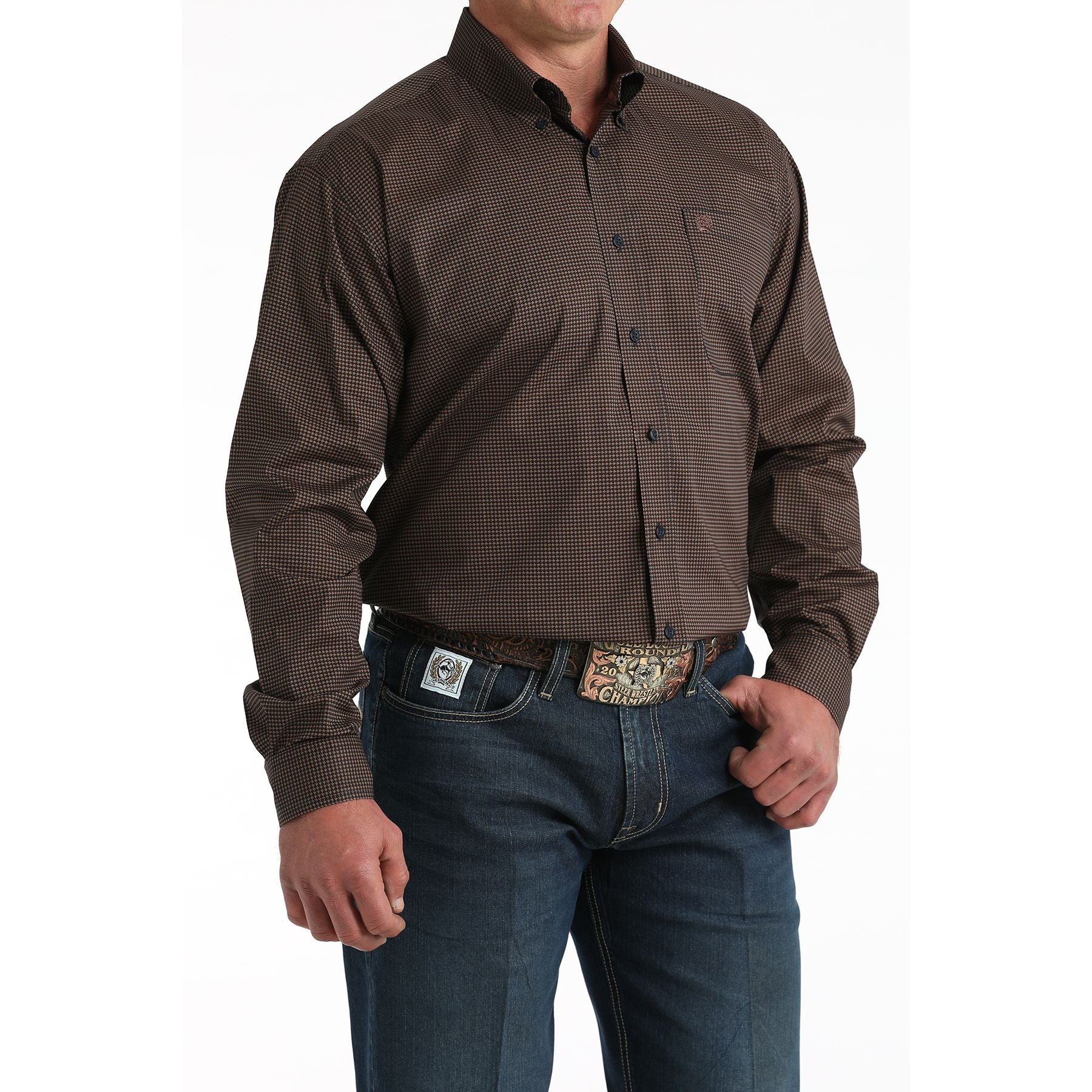 Men's Cinch Long Sleeve Printed Navy Button Up MTW1106019