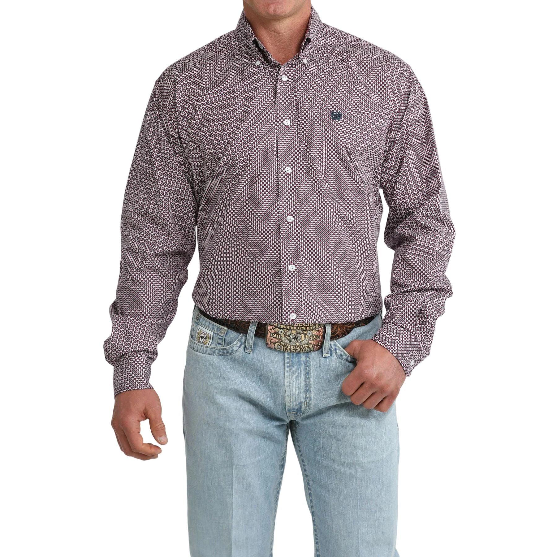 Men's Cinch Long Sleeve Purple Printed Button Down Shirt MTW1106108