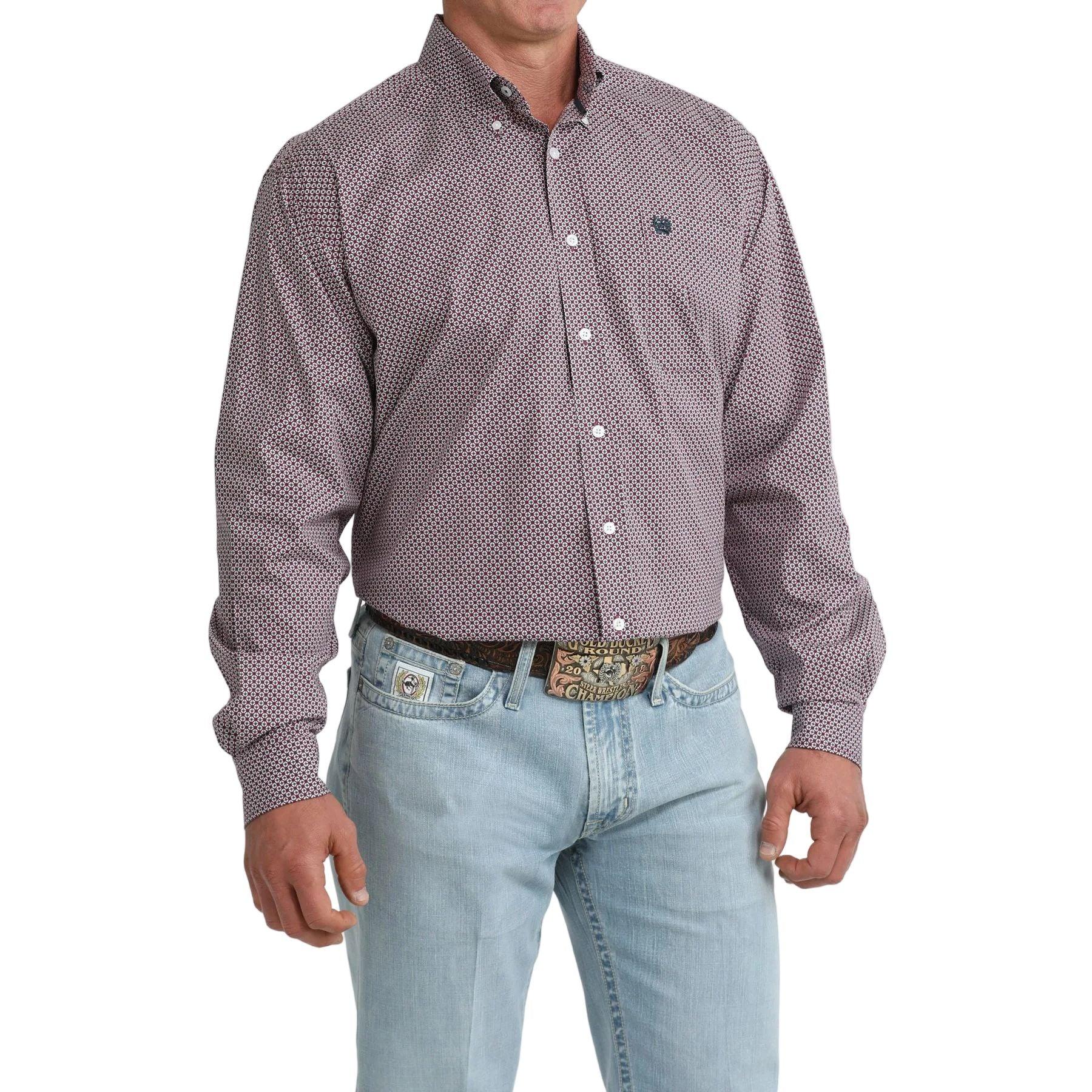 Men's Cinch Long Sleeve Purple Printed Button Down Shirt MTW1106108