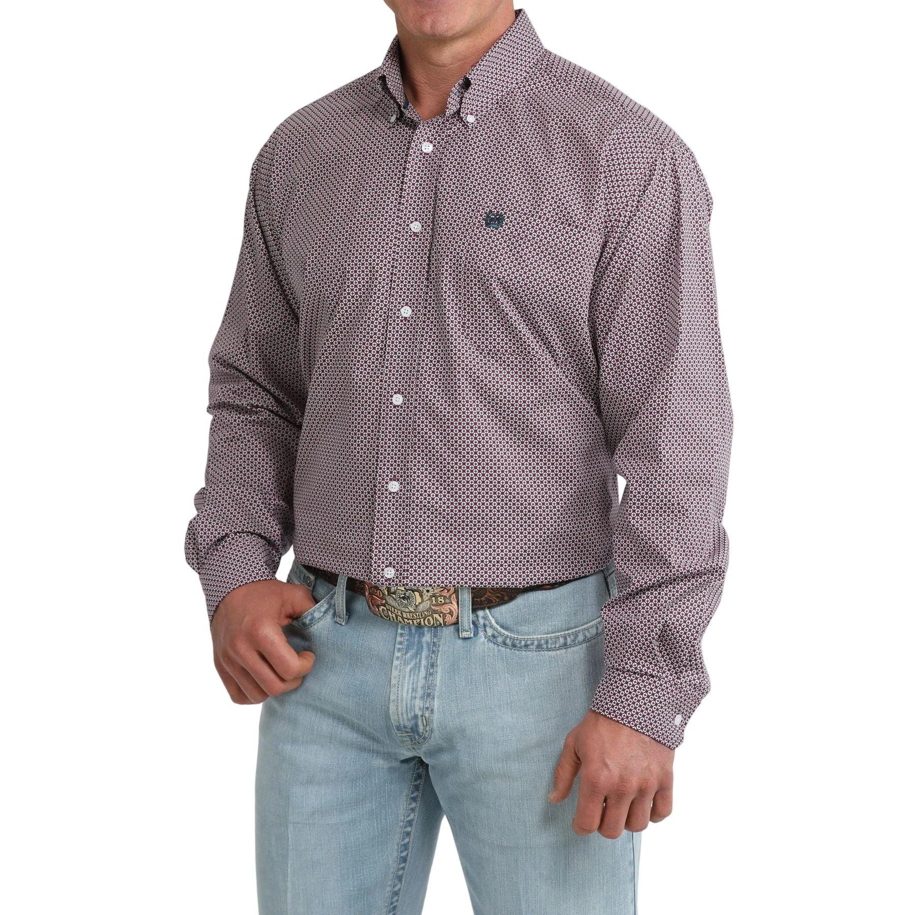 Men's Cinch Long Sleeve Purple Printed Button Down Shirt MTW1106108