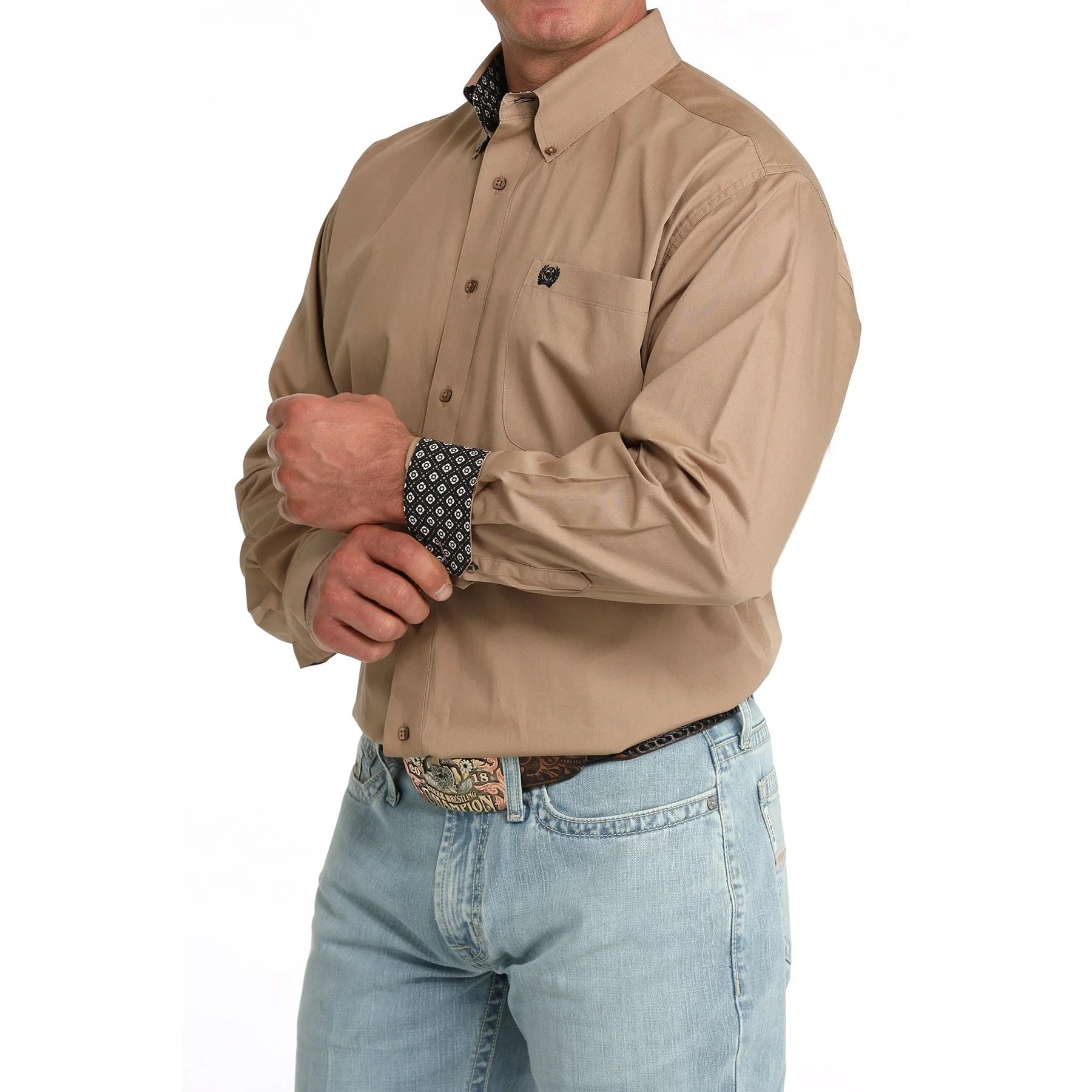Men's Cinch Long Sleeve Solid Khaki Button Up Shirt MTW1106090