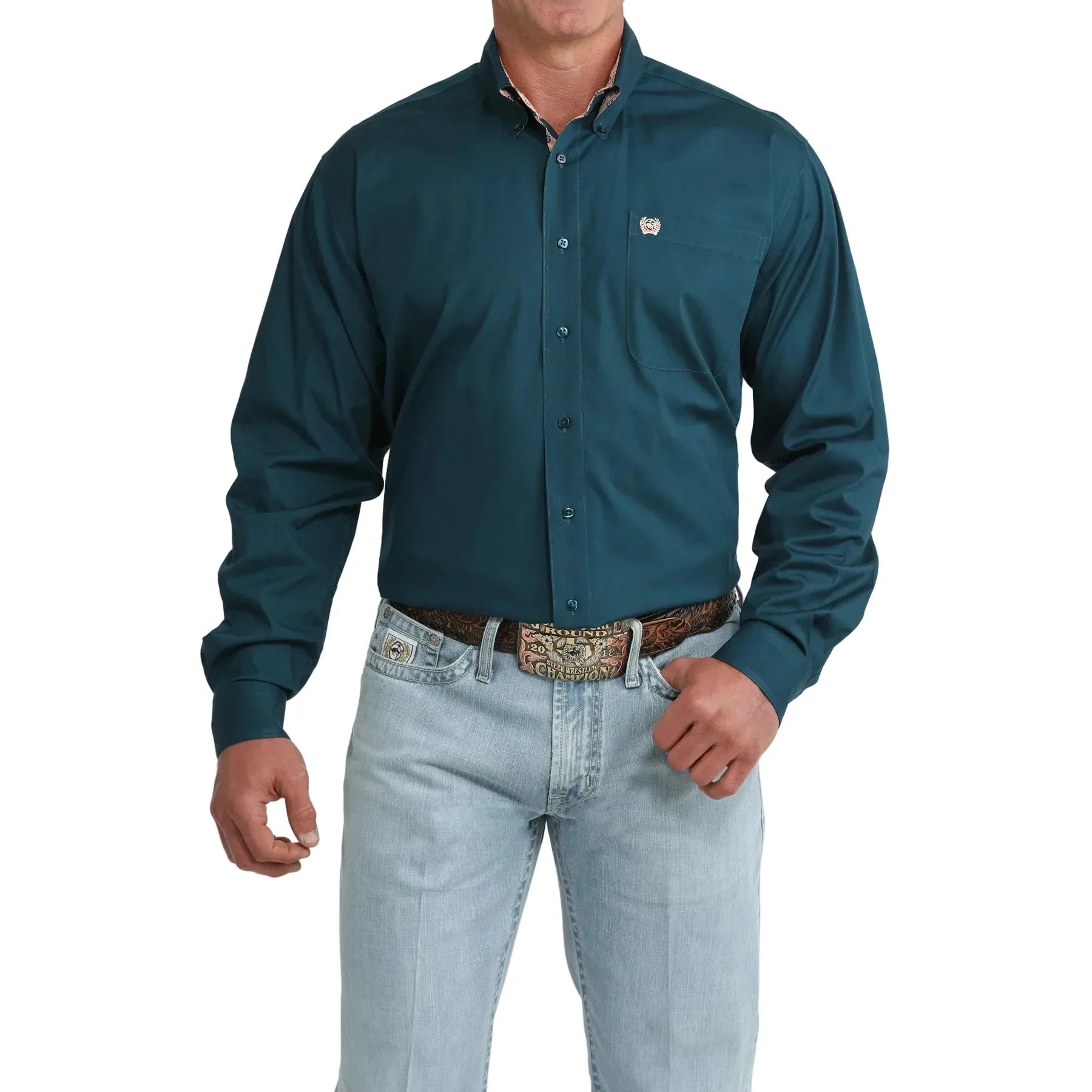 Men's Cinch Long Sleeve Solid Teal Button Down Shirt MTW1106106
