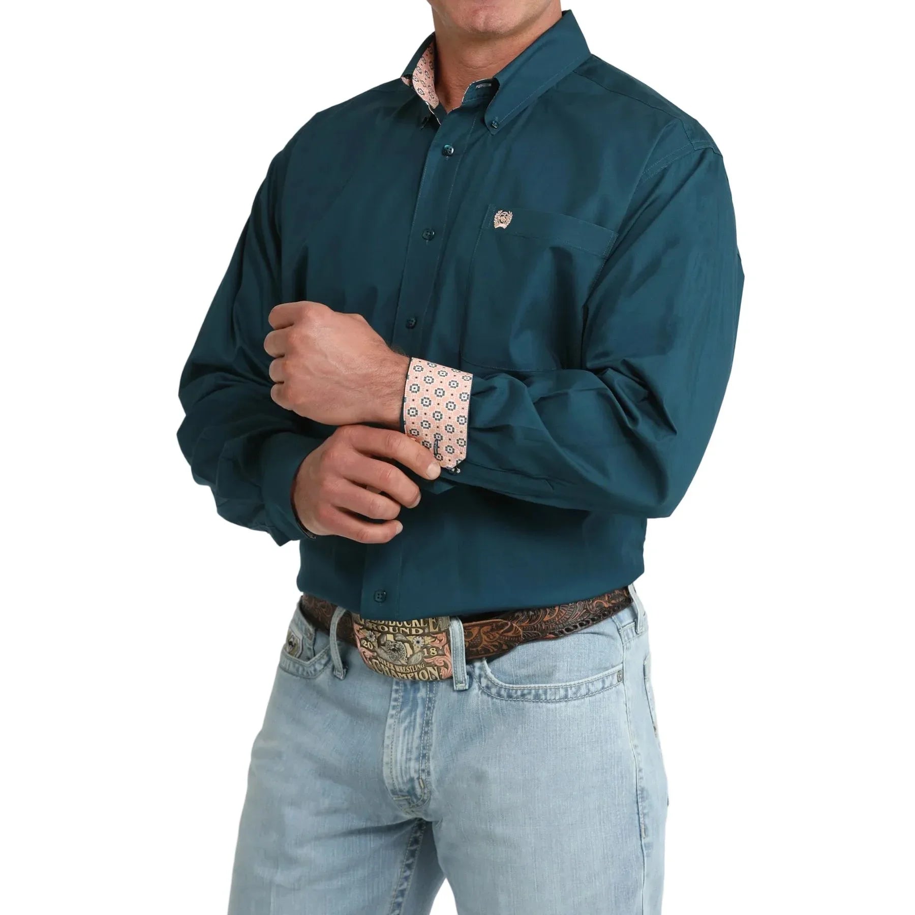 Men's Cinch Long Sleeve Solid Teal Button Down Shirt MTW1106106