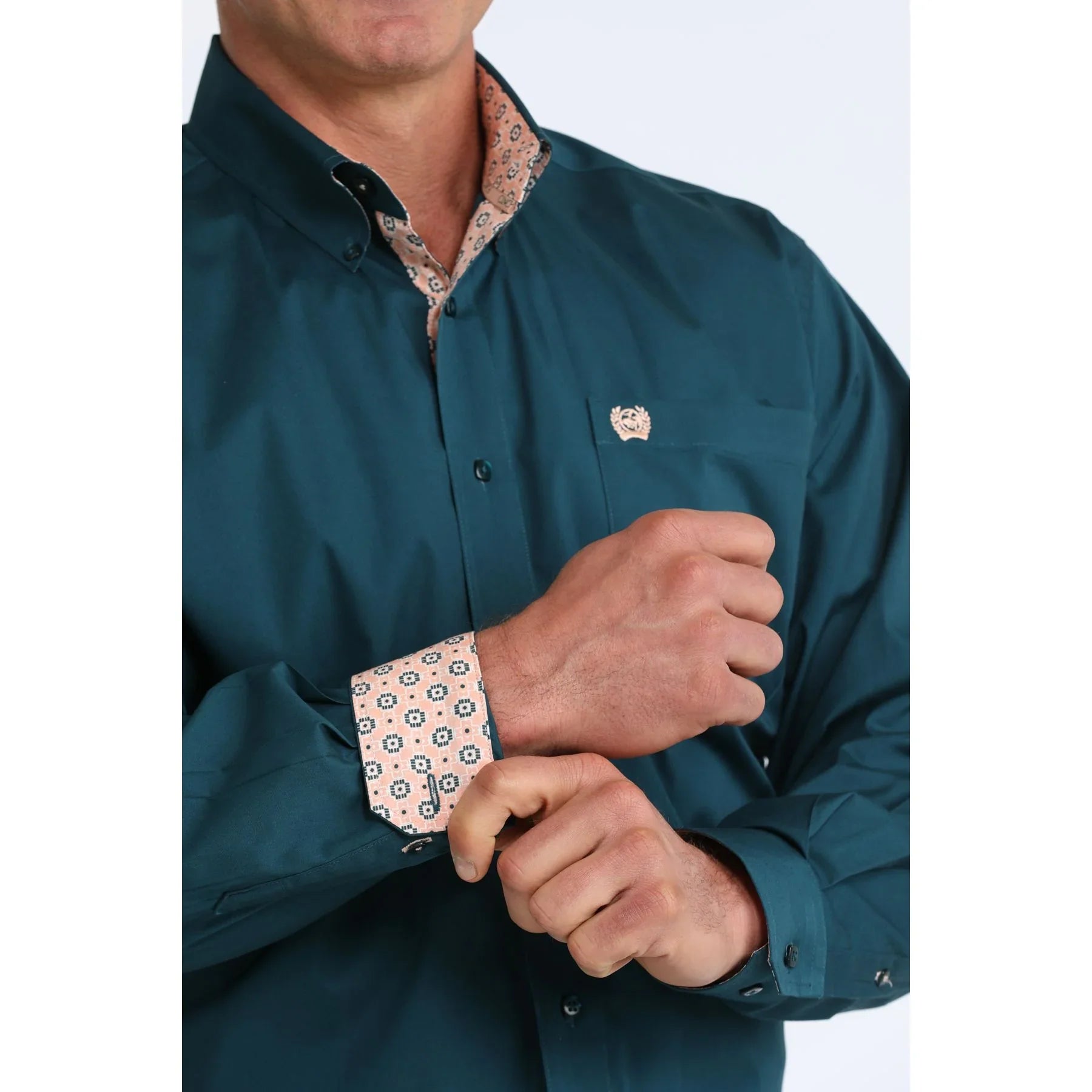 Men's Cinch Long Sleeve Solid Teal Button Down Shirt MTW1106106