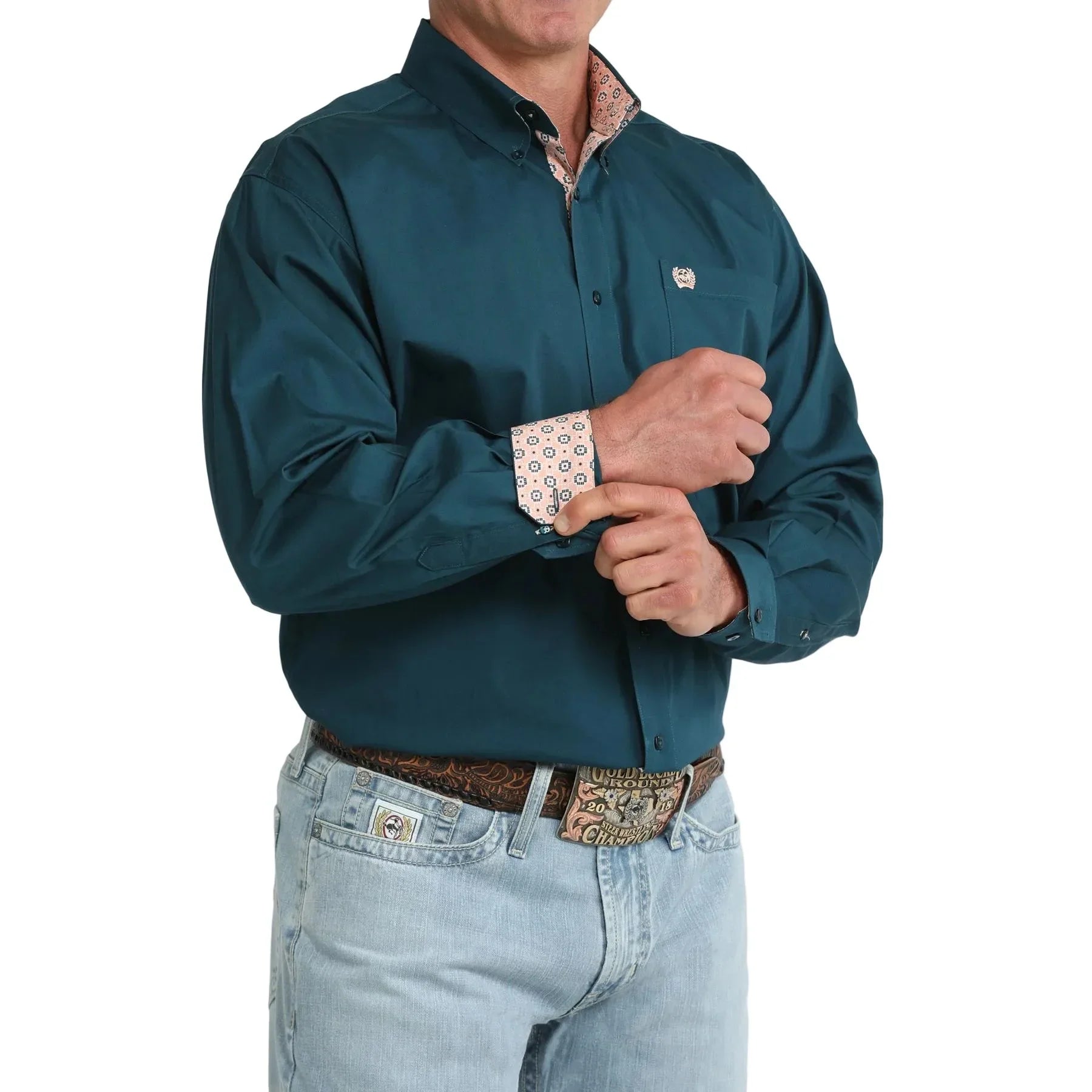 Men's Cinch Long Sleeve Solid Teal Button Down Shirt MTW1106106