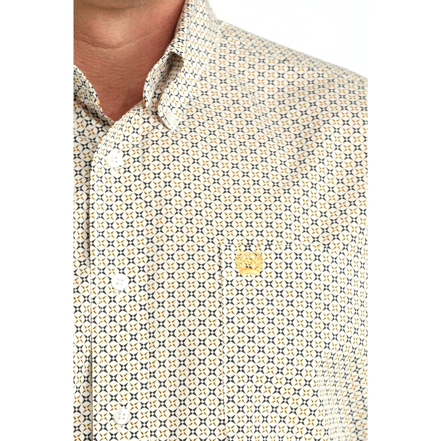 Men's Cinch Long Sleeve White and Printed Button Down Shirt MTW1106069