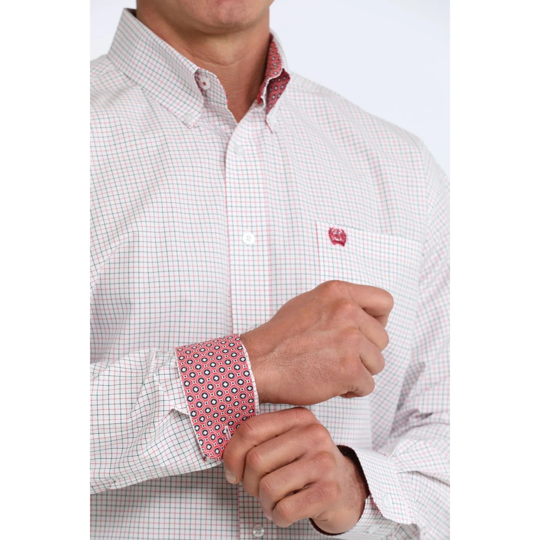 Men's Cinch Long Sleeve White Plaid Button Up Shirt MTW1106099
