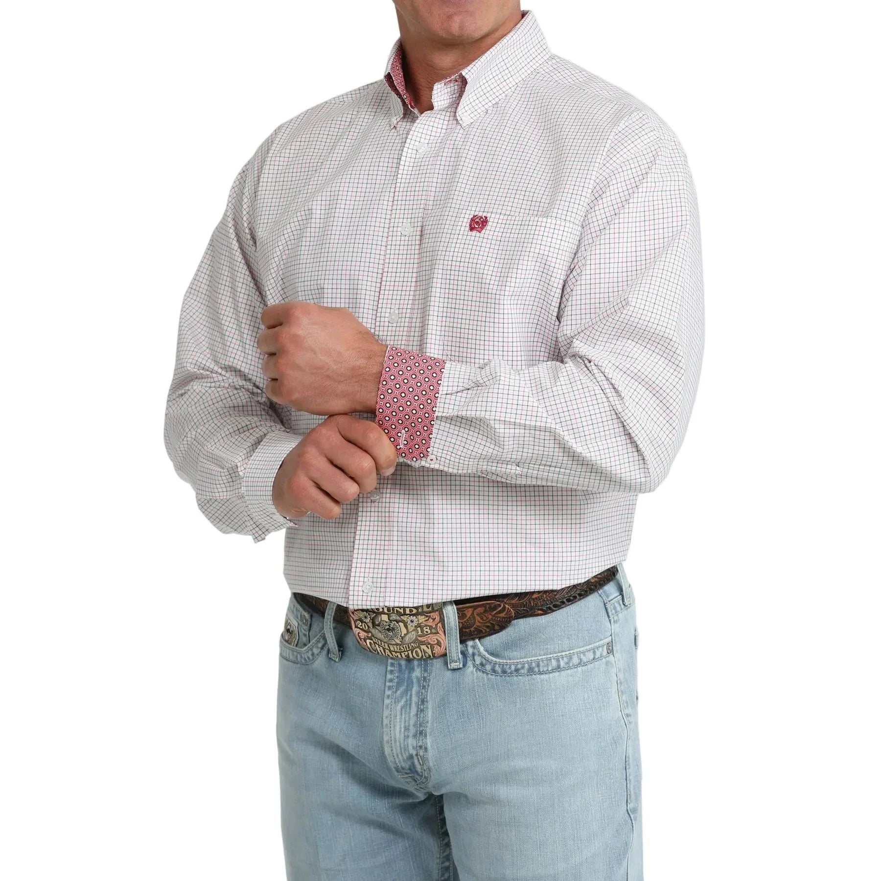 Men's Cinch Long Sleeve White Plaid Button Up Shirt MTW1106099