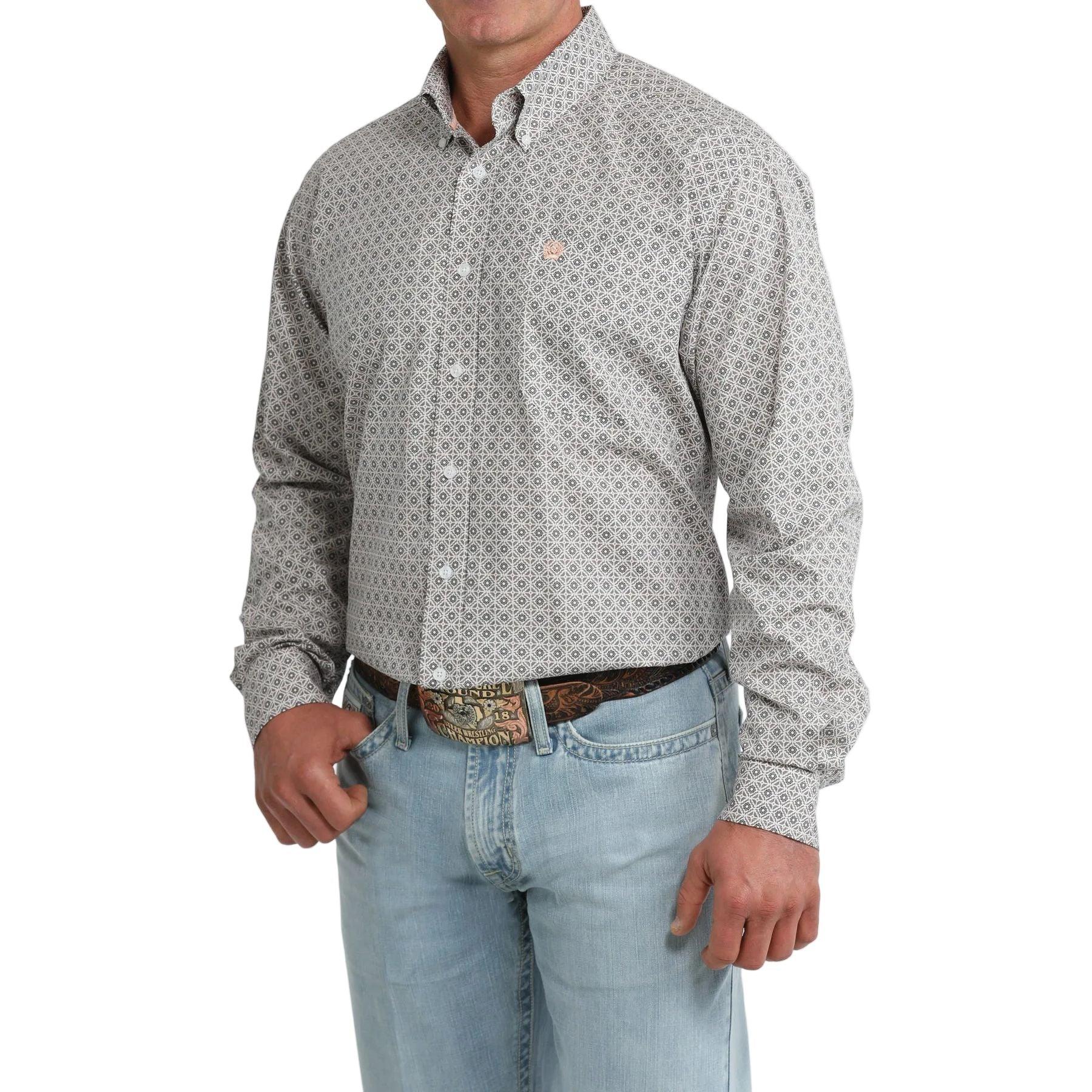 Men's Cinch Long Sleeve White Printed Button Up Shirt MTW1106102