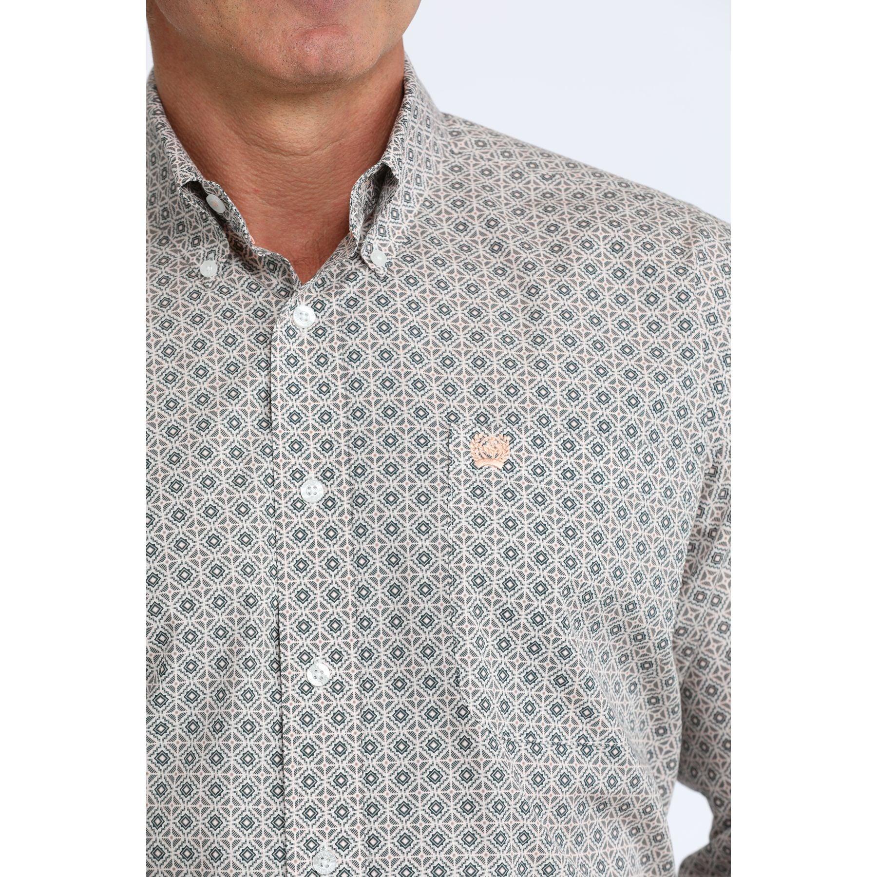 Men's Cinch Long Sleeve White Printed Button Up Shirt MTW1106102