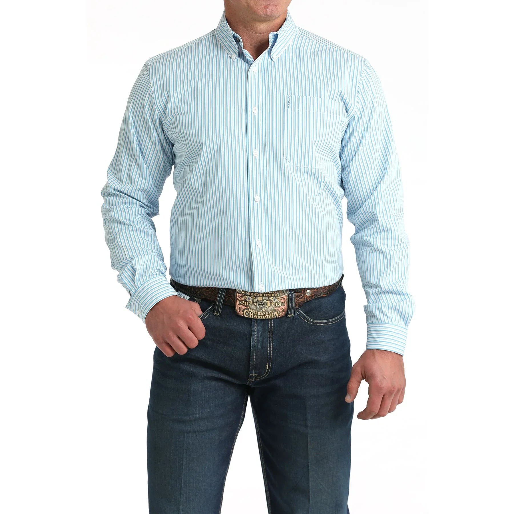 Men's Cinch Long Sleeve White Stripe Western Shirt MTW1347145