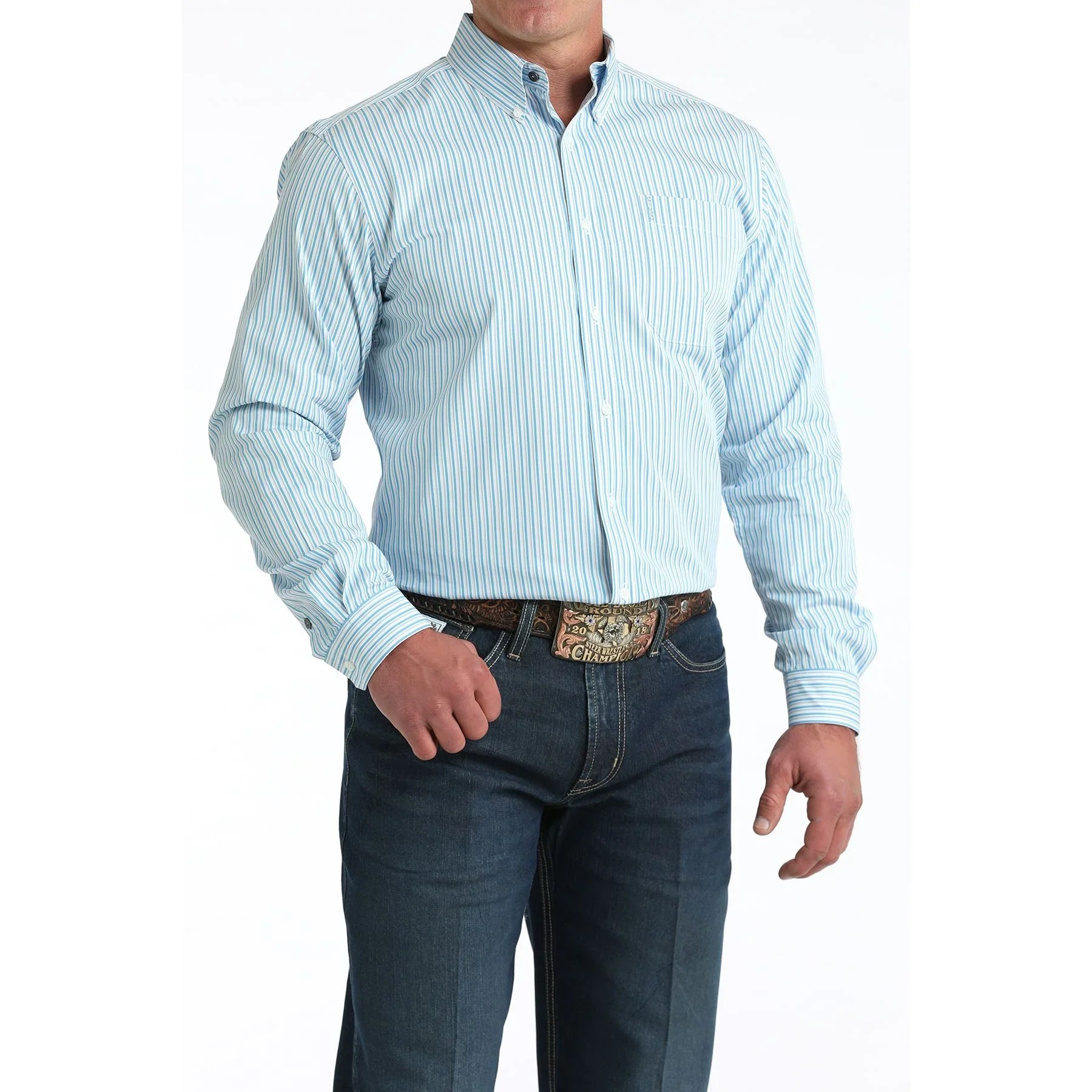 Men's Cinch Long Sleeve White Stripe Western Shirt MTW1347145