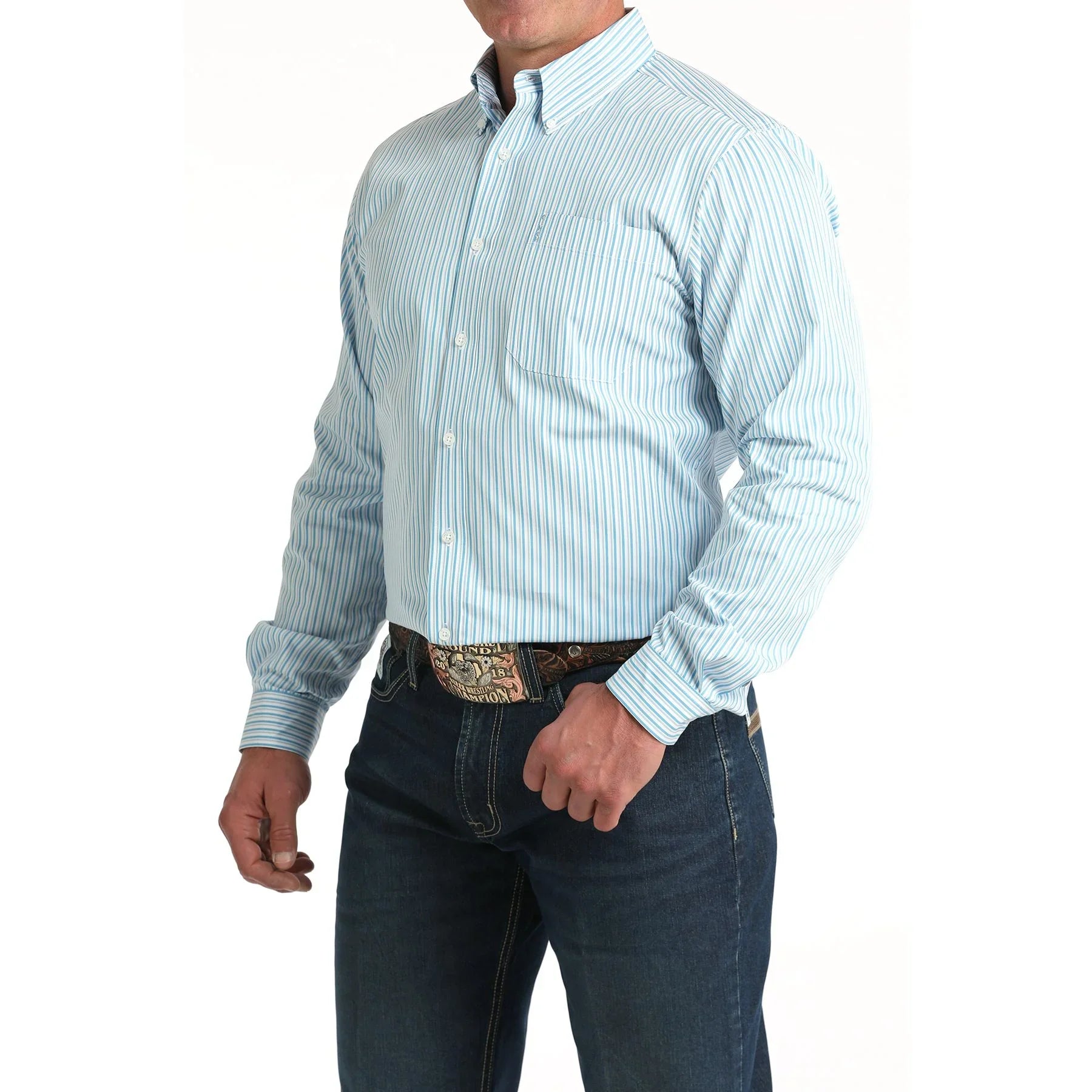 Men's Cinch Long Sleeve White Stripe Western Shirt MTW1347145