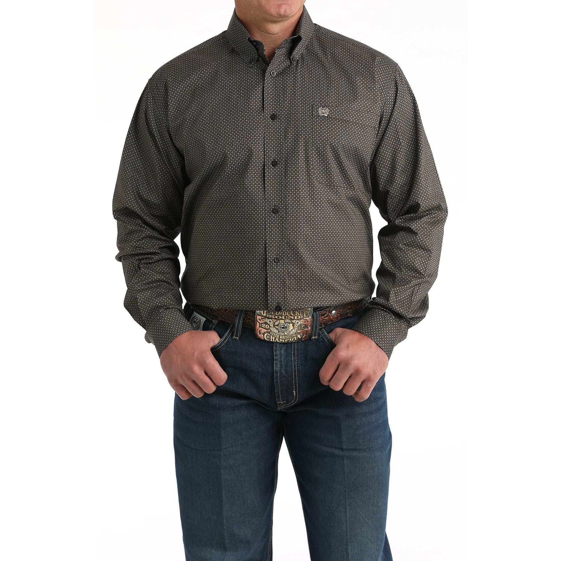 Men's Cinch Micro Geo Print Long Sleeve Button-Down Stretch Western Shirt MTW1106004