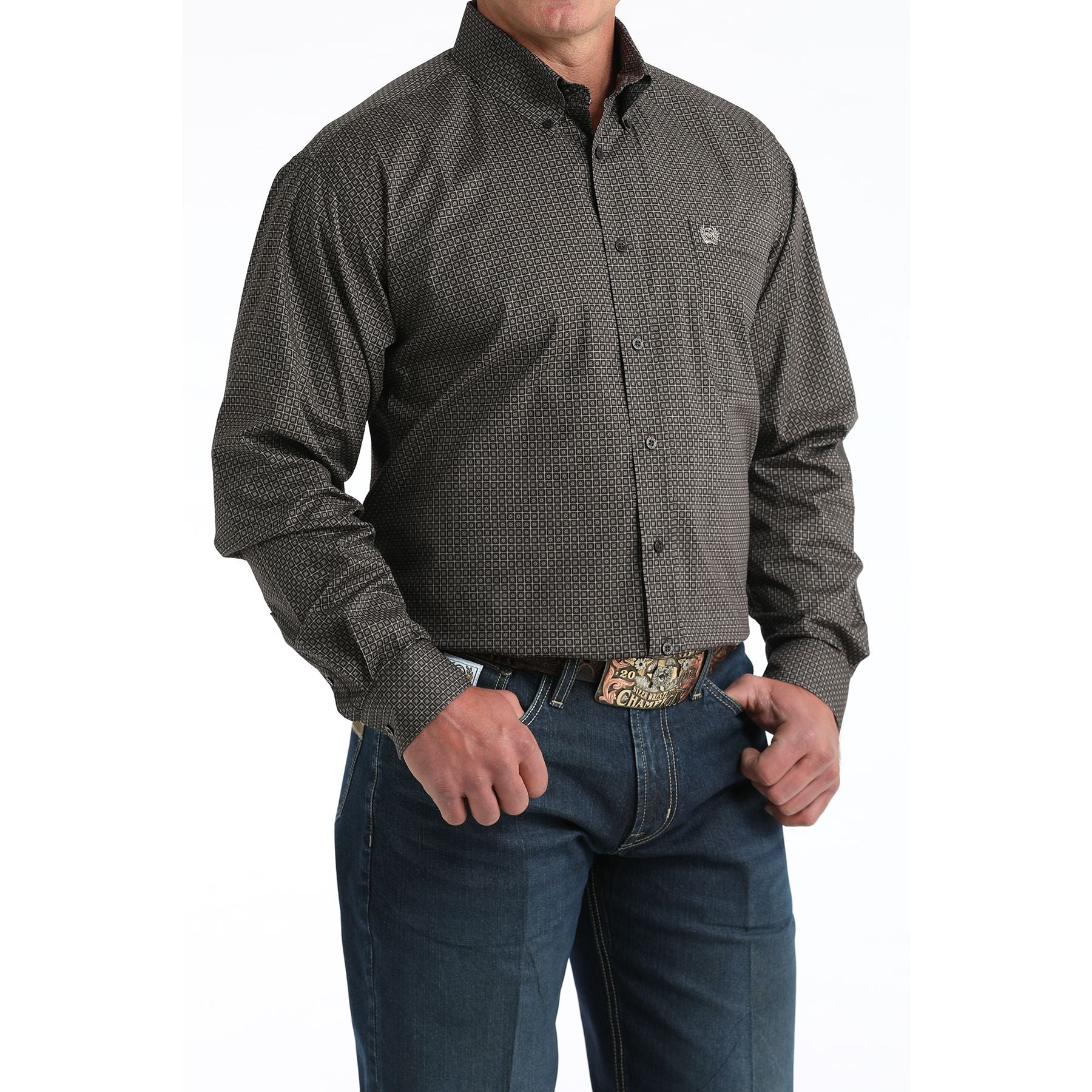 Men's Cinch Micro Geo Print Long Sleeve Button-Down Stretch Western Shirt MTW1106004