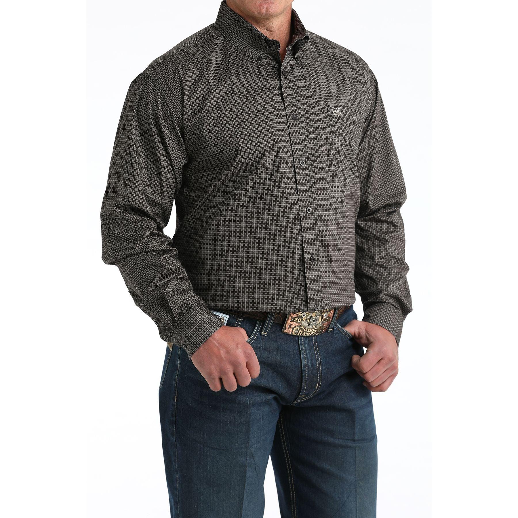 Men's Cinch Micro Geo Print Long Sleeve Button-Down Stretch Western Shirt MTW1106004
