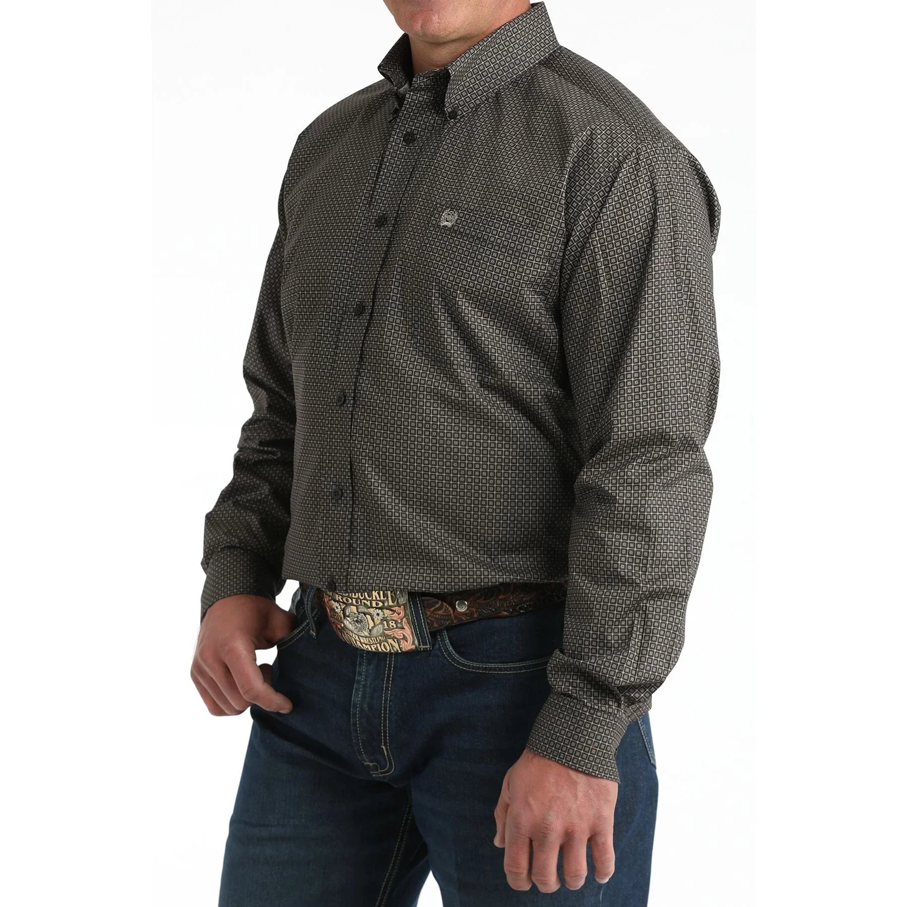 Men's Cinch Micro Geo Print Long Sleeve Button-Down Stretch Western Shirt MTW1106004