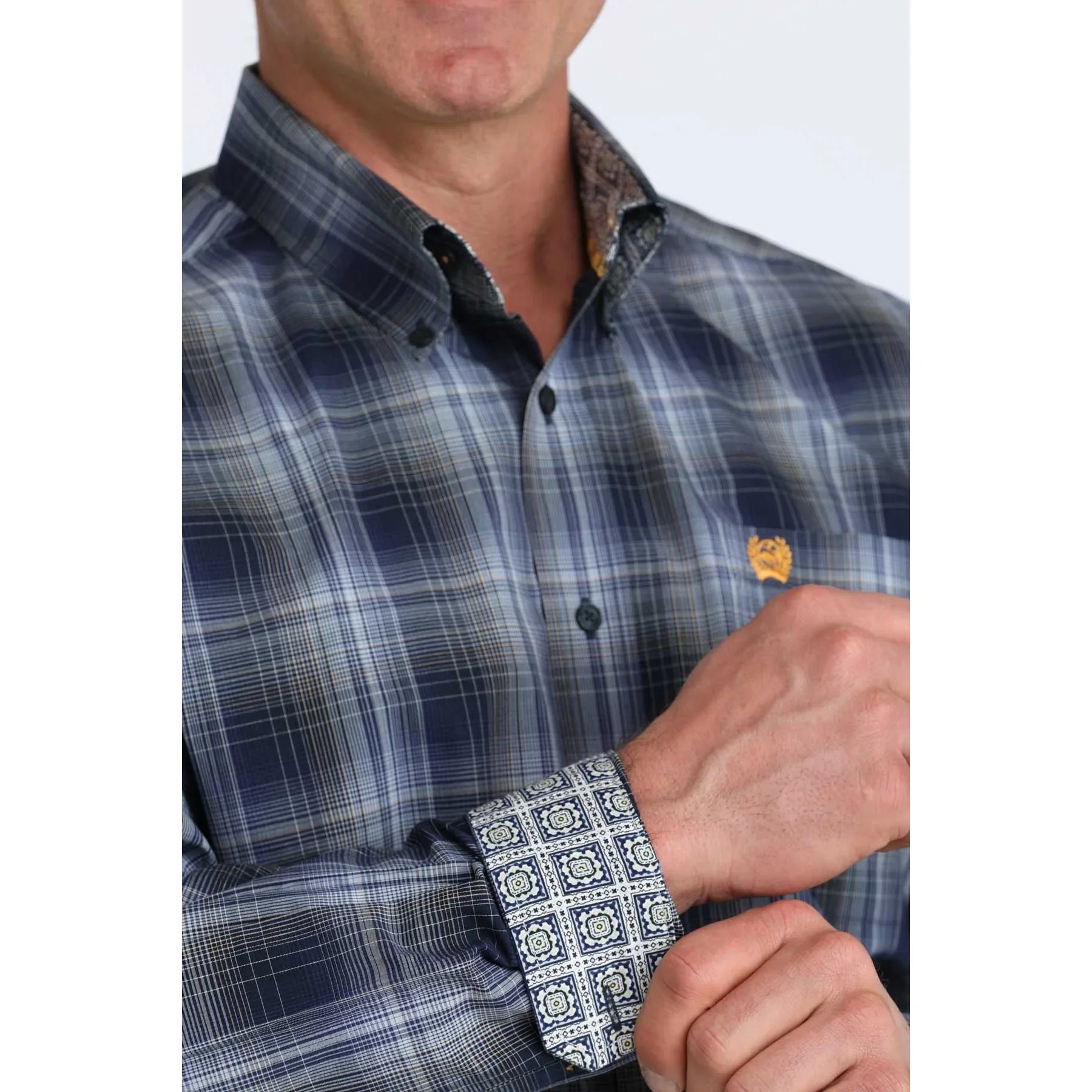 Men's Cinch Navy Plaid Long Sleeve Button Up Shirt MTW1106078