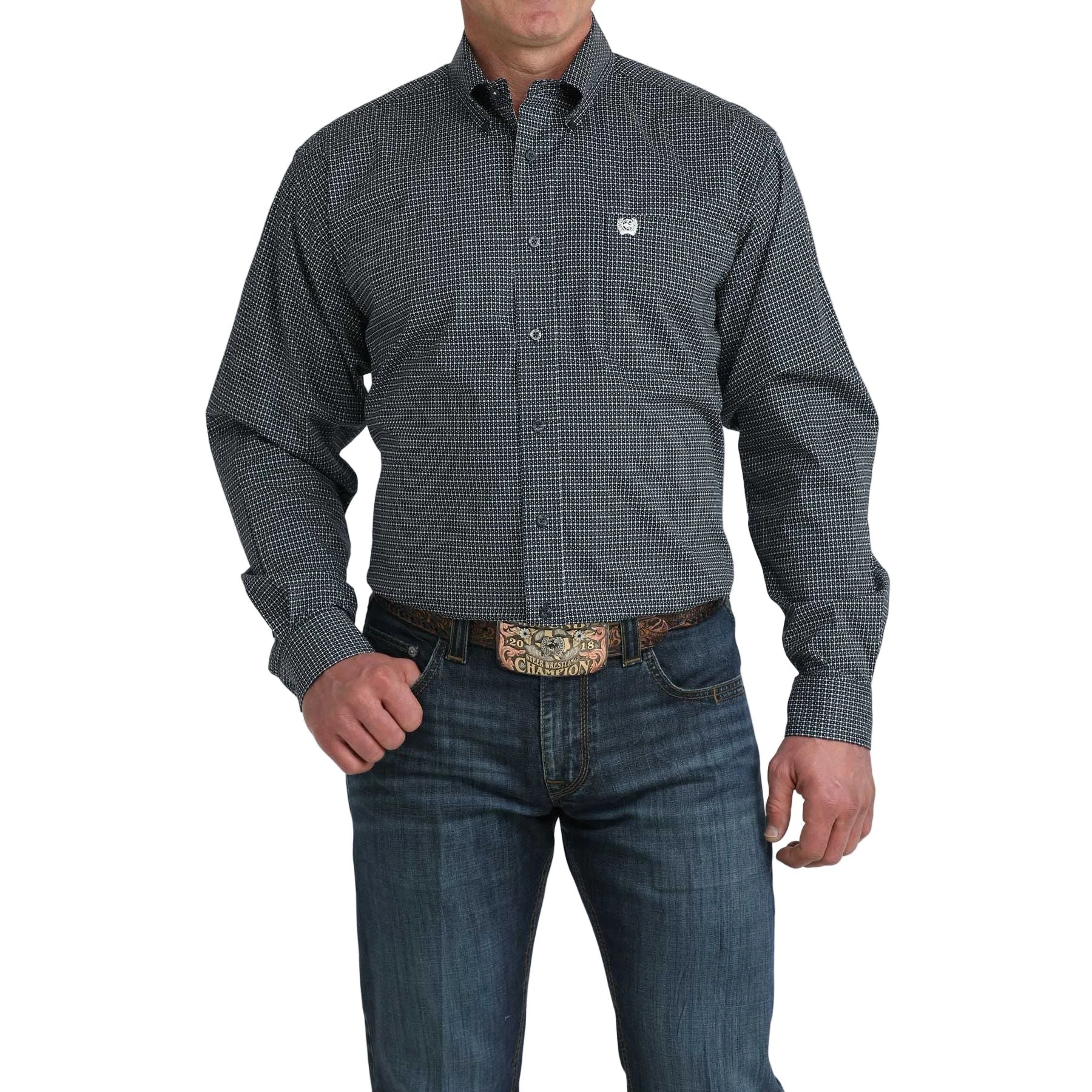 Men's Cinch Navy Printed Long Sleeve Button Up MTW1106079