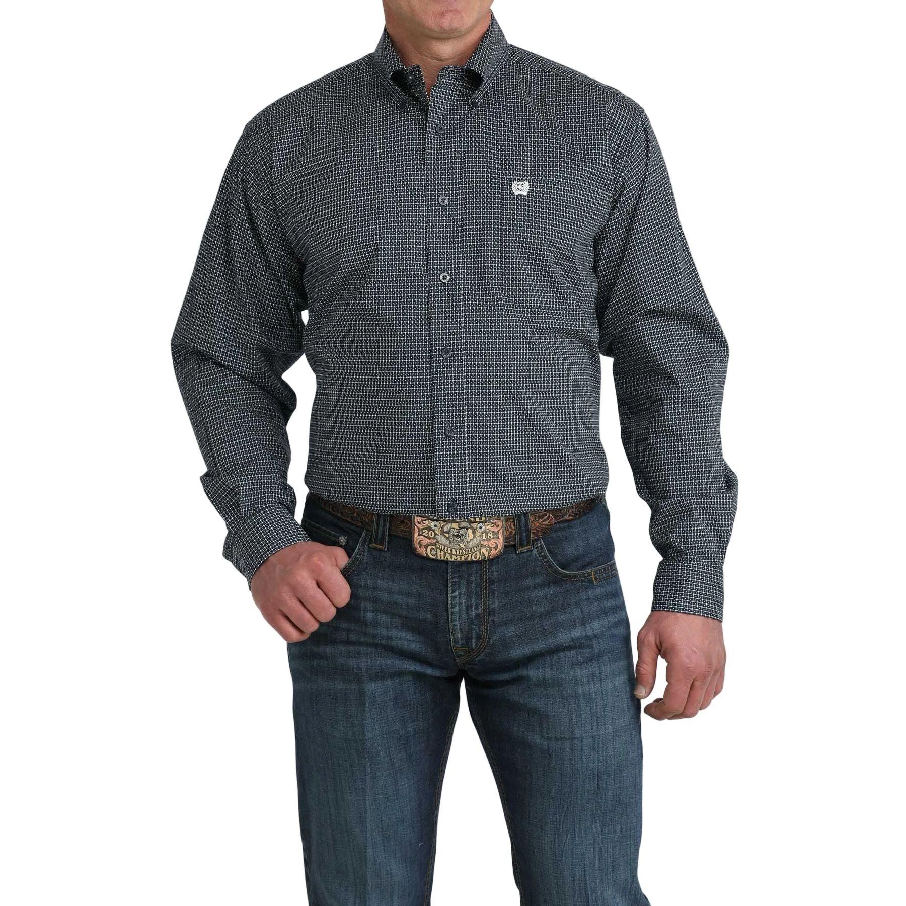 Men's Cinch Navy Printed Long Sleeve Button Up MTW1106079