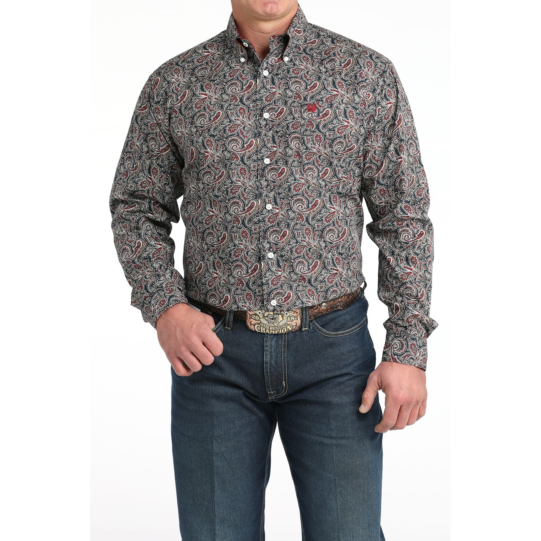 Men's Cinch Navy Printed Long Sleeve Button Up Shirt MTW1106023