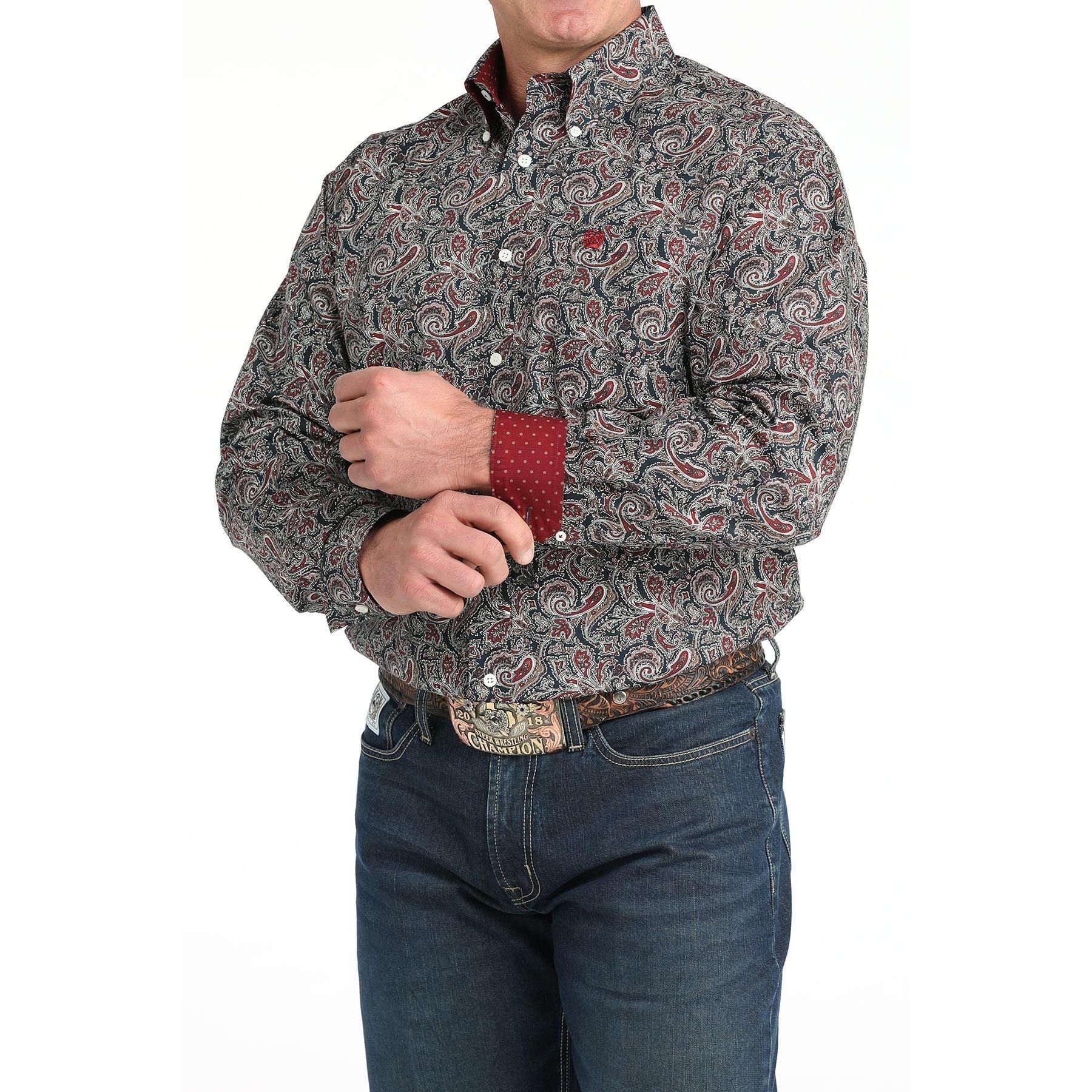 Men's Cinch Navy Printed Long Sleeve Button Up Shirt MTW1106023