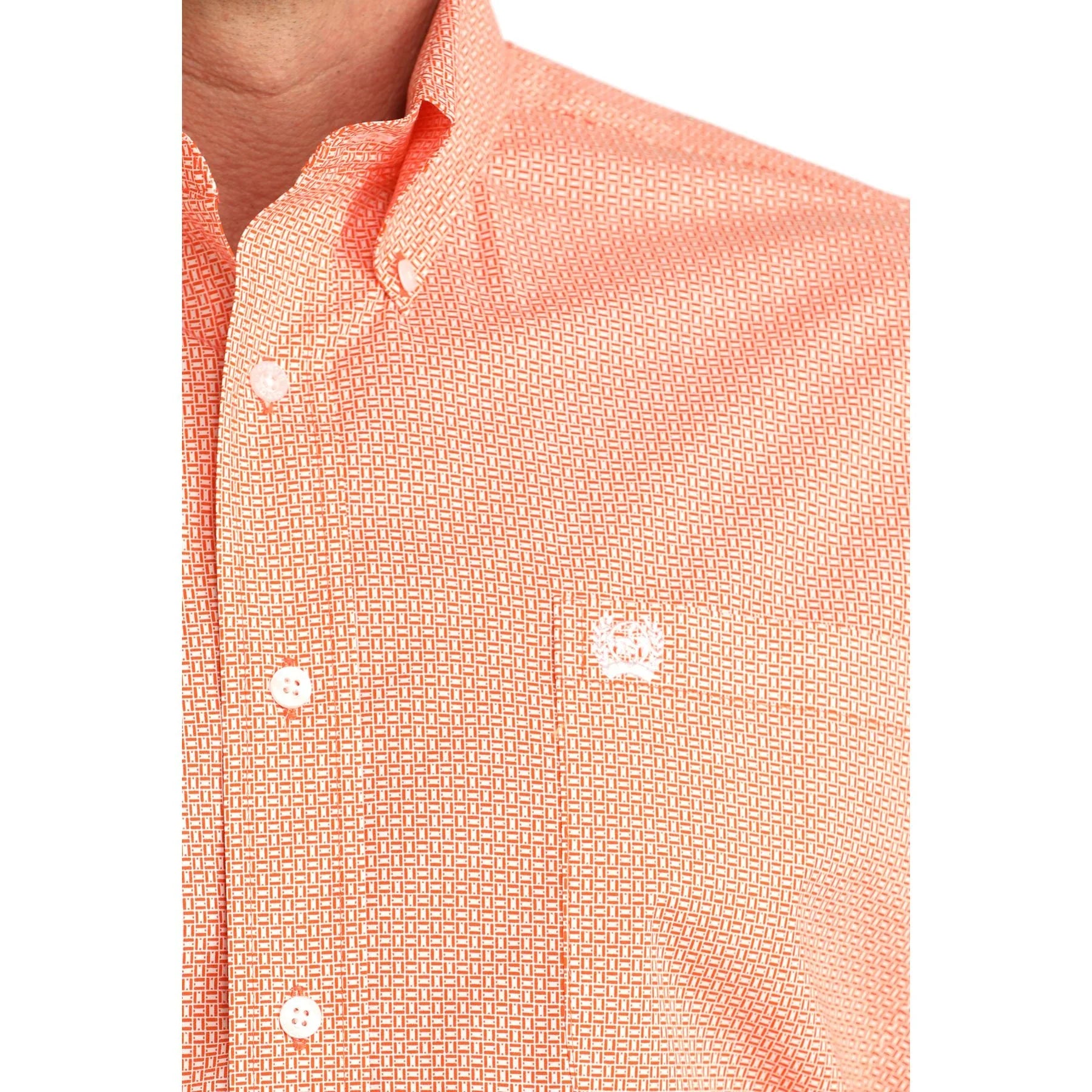 Men's Cinch Orange Long Sleeve Printed Button Down Shirt MTW1106058