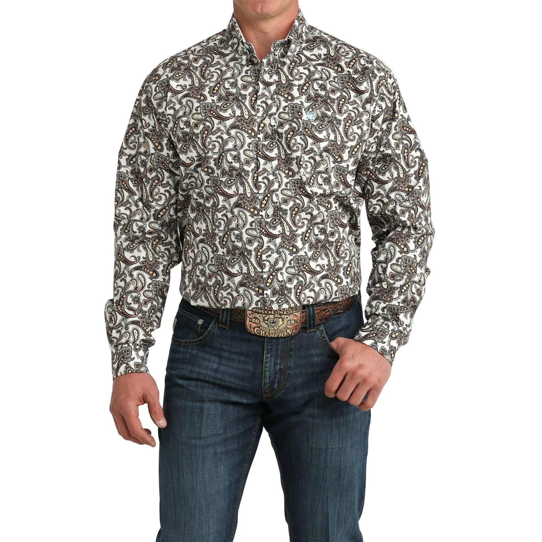 Men's Cinch Paisley Printed Long Sleeve Button Down Shirt MTW1106059