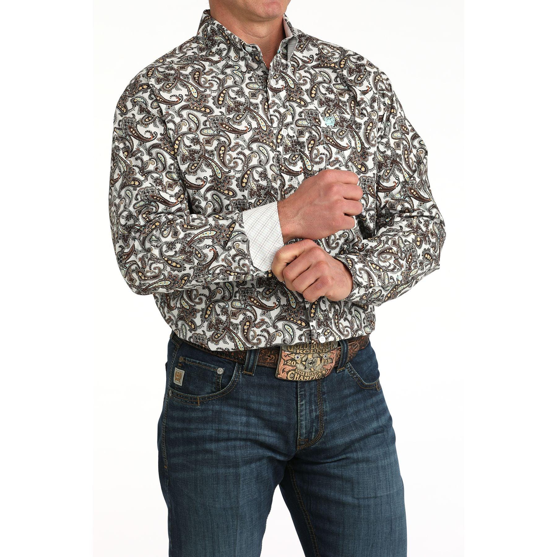 Men's Cinch Paisley Printed Long Sleeve Button Down Shirt MTW1106059