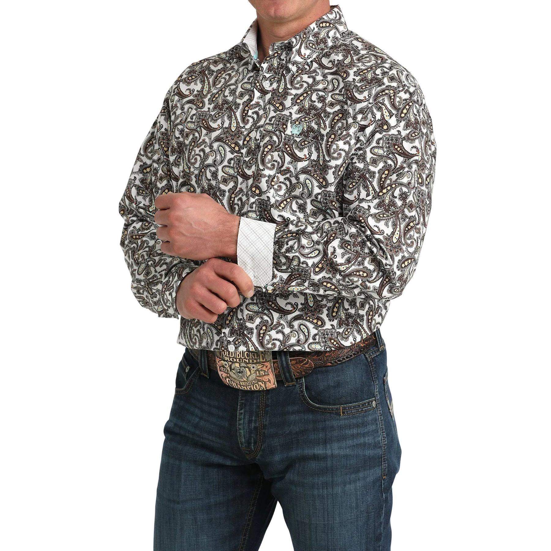 Men's Cinch Paisley Printed Long Sleeve Button Down Shirt MTW1106059