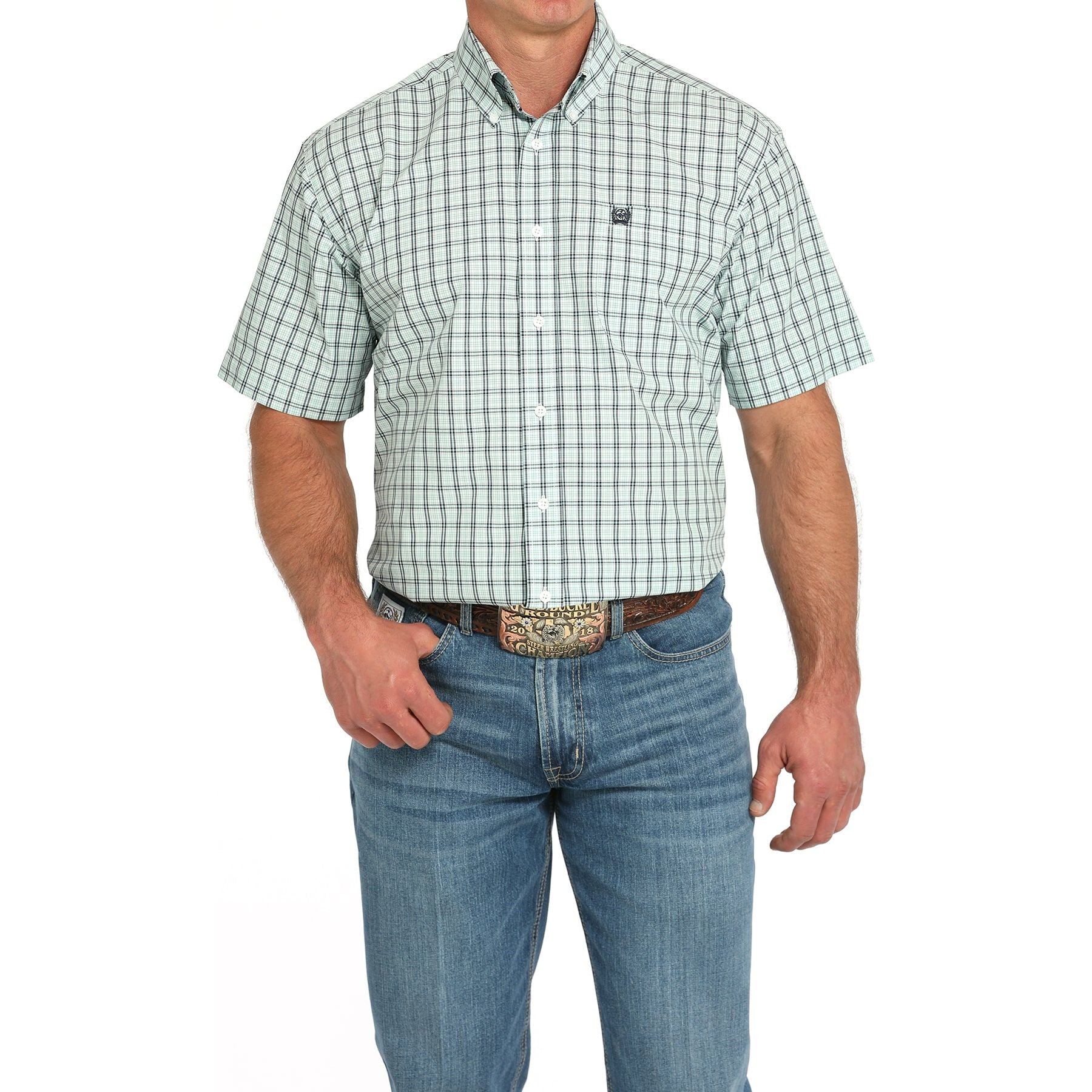 Men's Cinch Plaid Print Short Sleeve Button Down Shirt MTW1111487 - Crazy House Western Wear