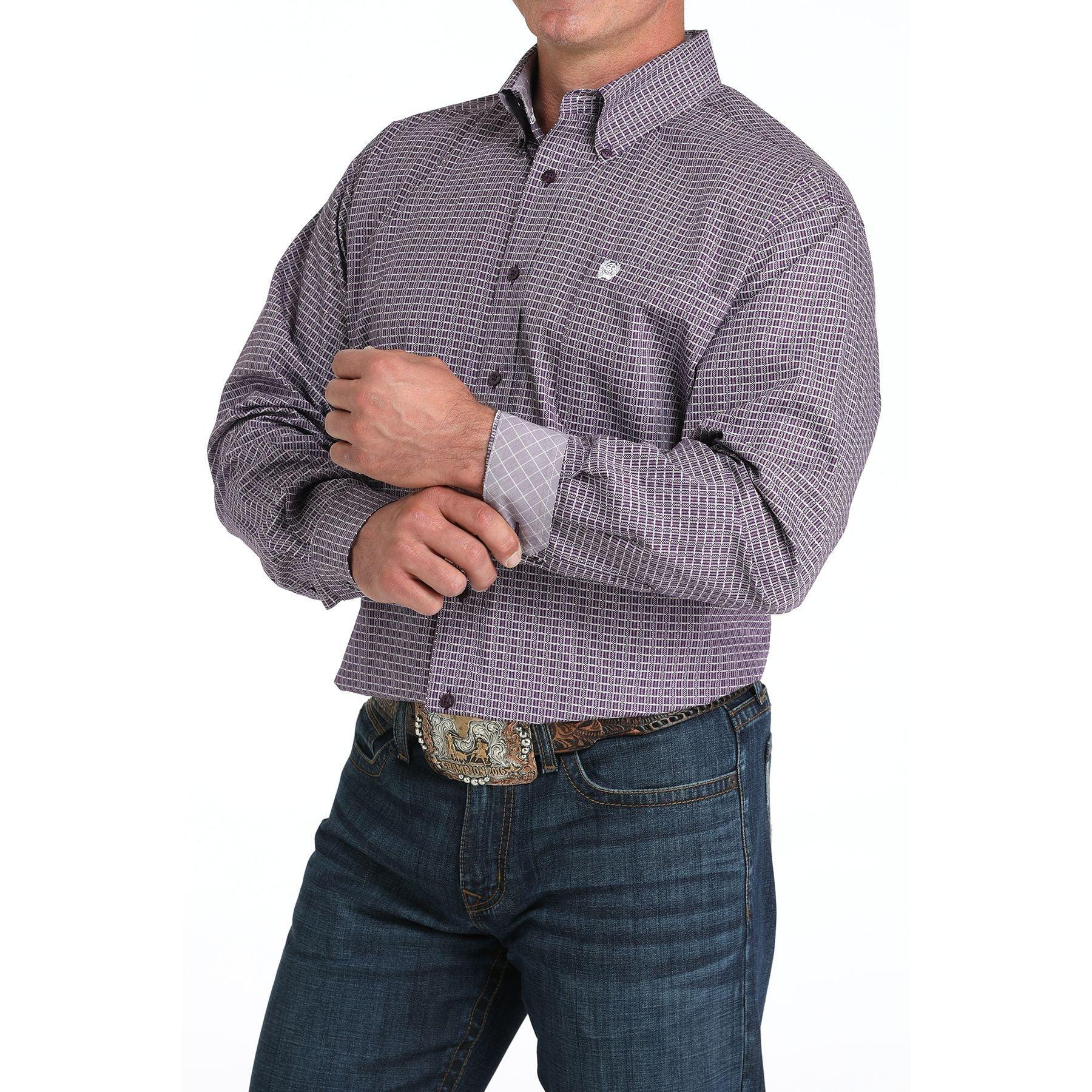 Men's Cinch Purple Plaid Print Western Shirt MTW1105975