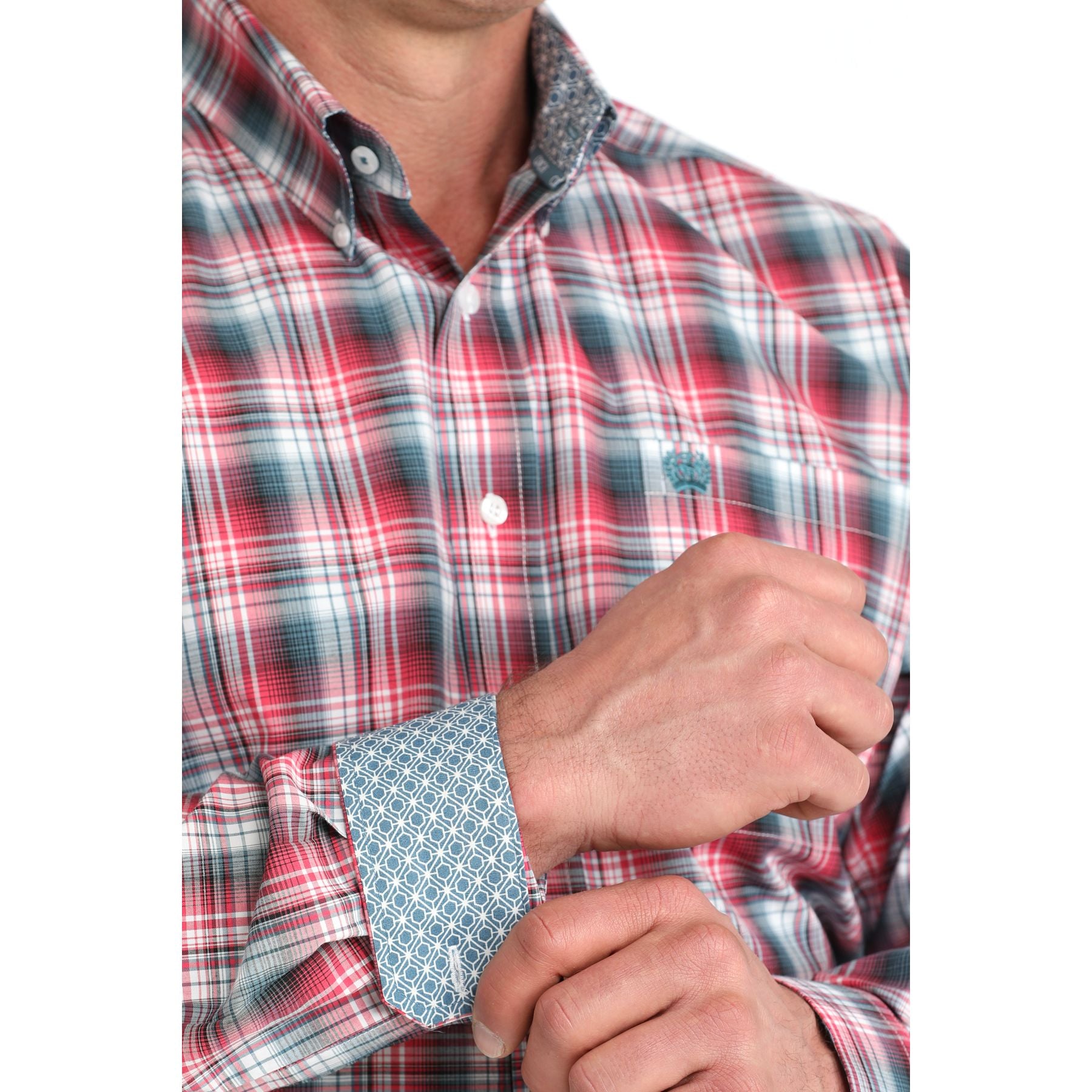 Men's Cinch Red and Black Plaid Long Sleeve Western Shirt MTW1106047