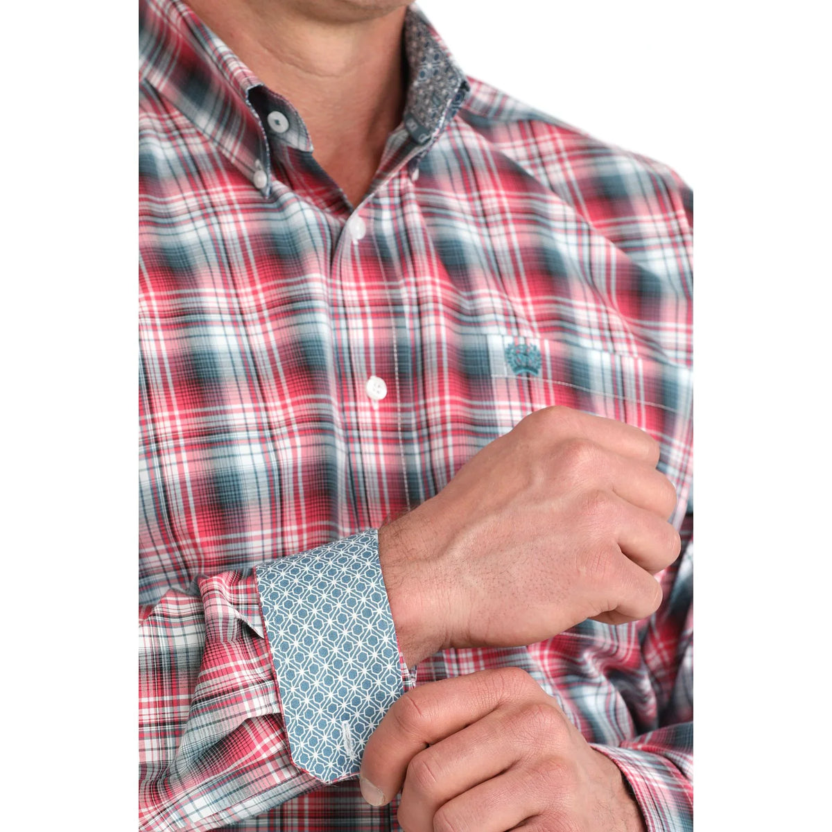 Men's Cinch Red and Black Plaid Long Sleeve Western Shirt MTW1106047