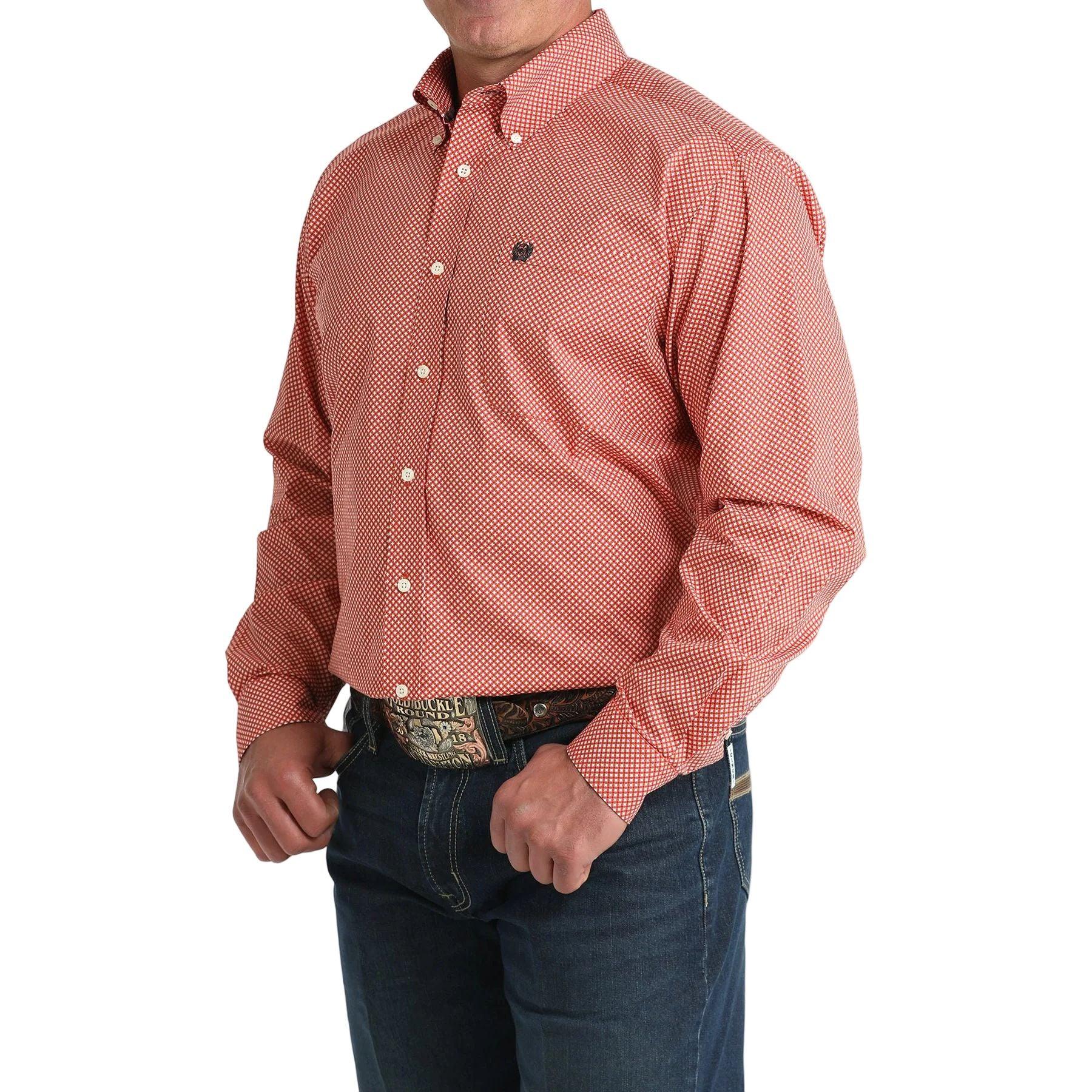 Men's Cinch Red Geo Print Button Down Shirt MTW1106041