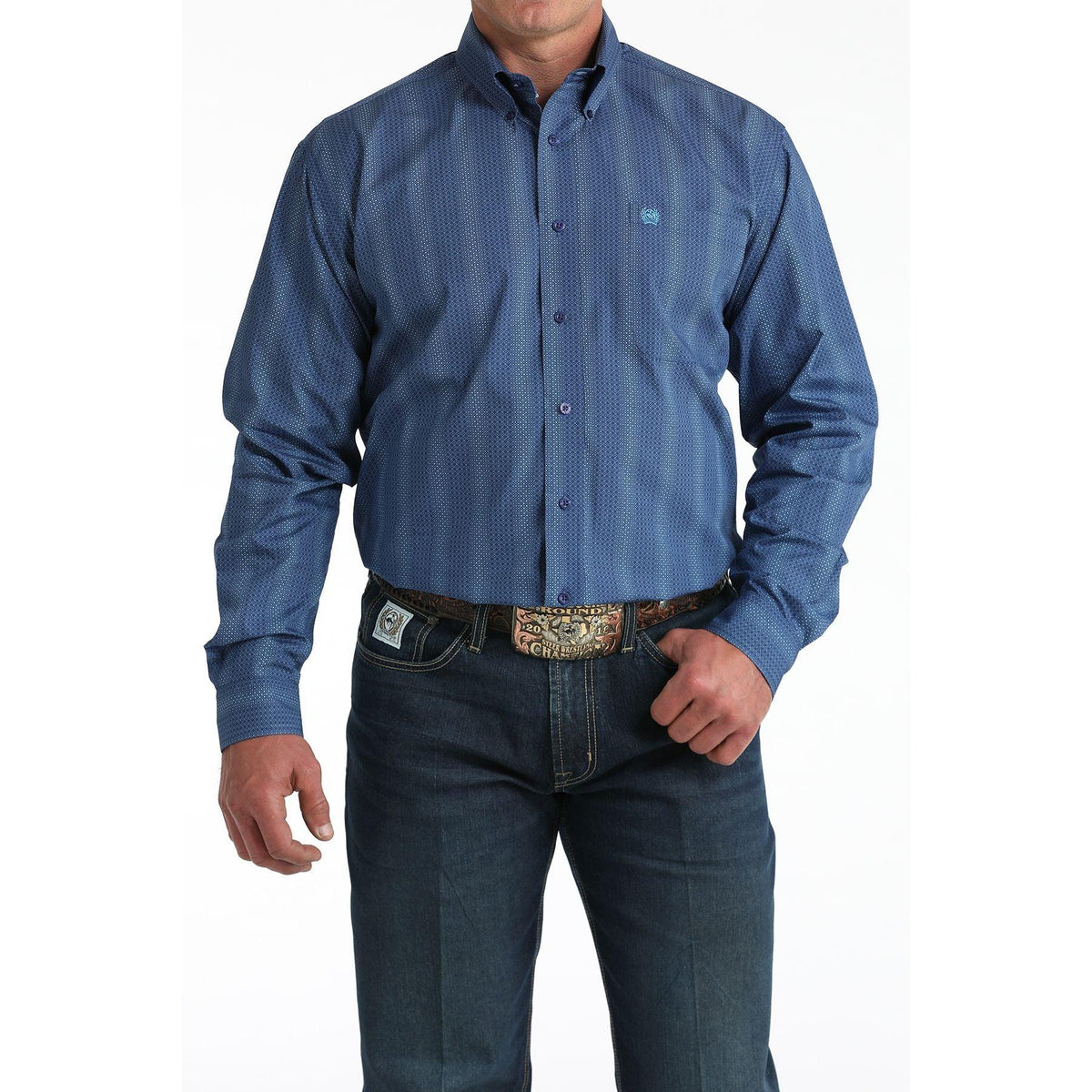 Men's Cinch Royal Blue Geometric Print Button-Down Western Shirt MTW1106010