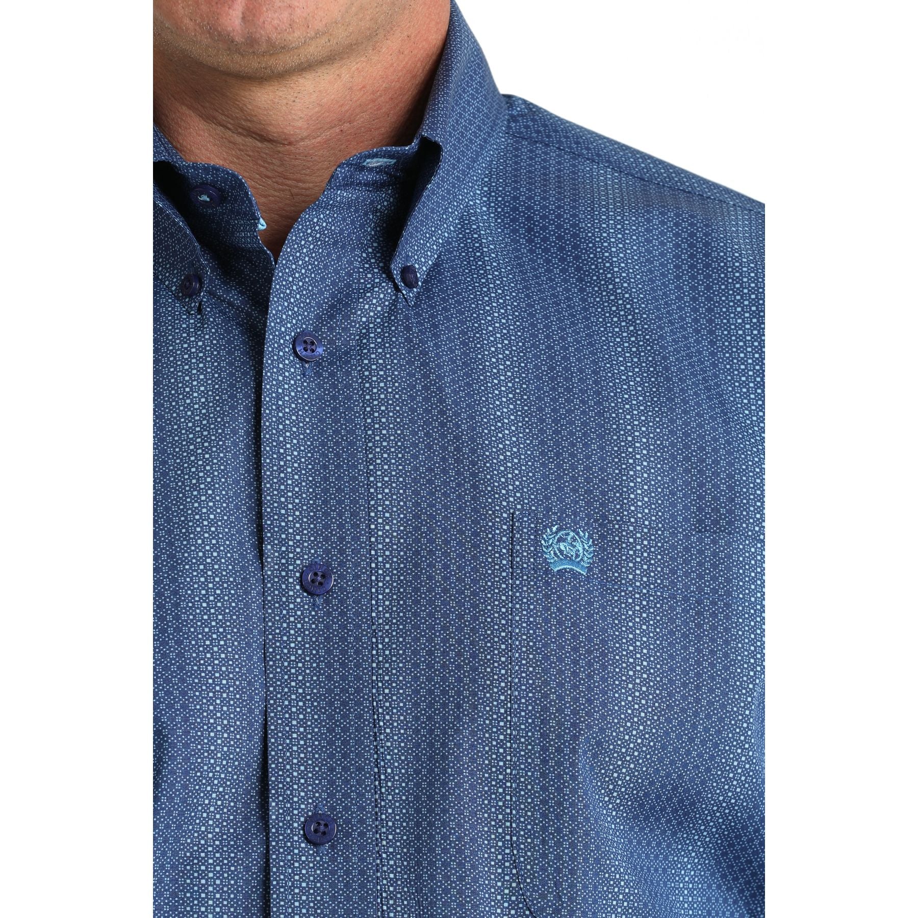 Men's Cinch Royal Blue Geometric Print Button-Down Western Shirt MTW1106010
