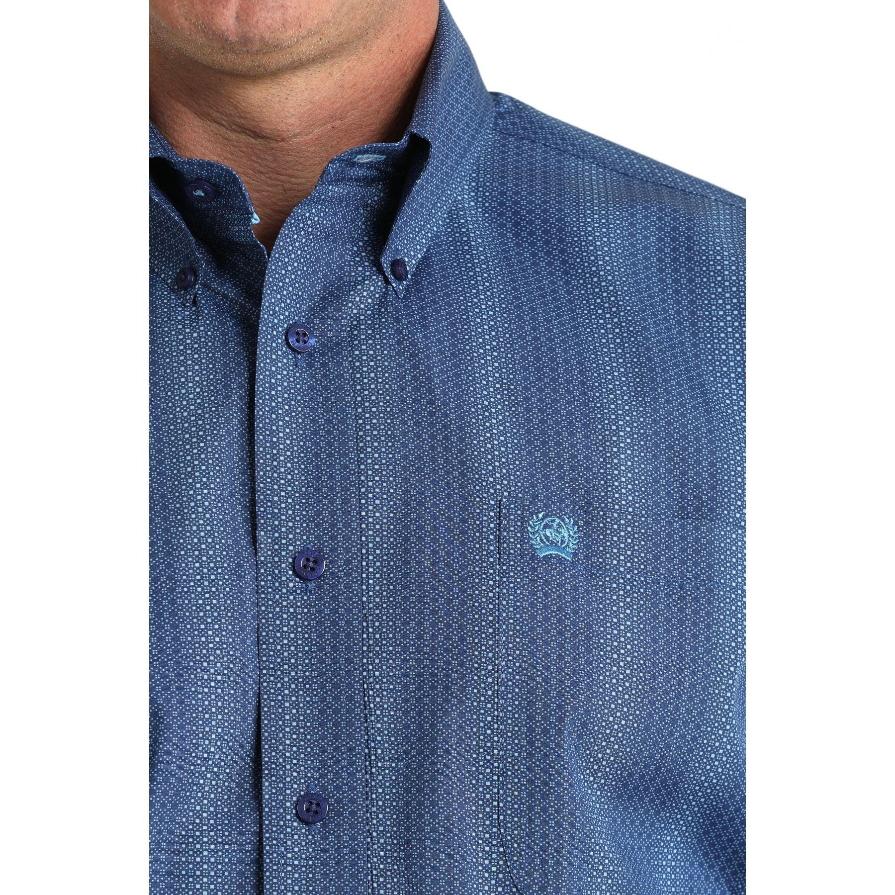 Men's Cinch Royal Blue Geometric Print Button-Down Western Shirt MTW1106010