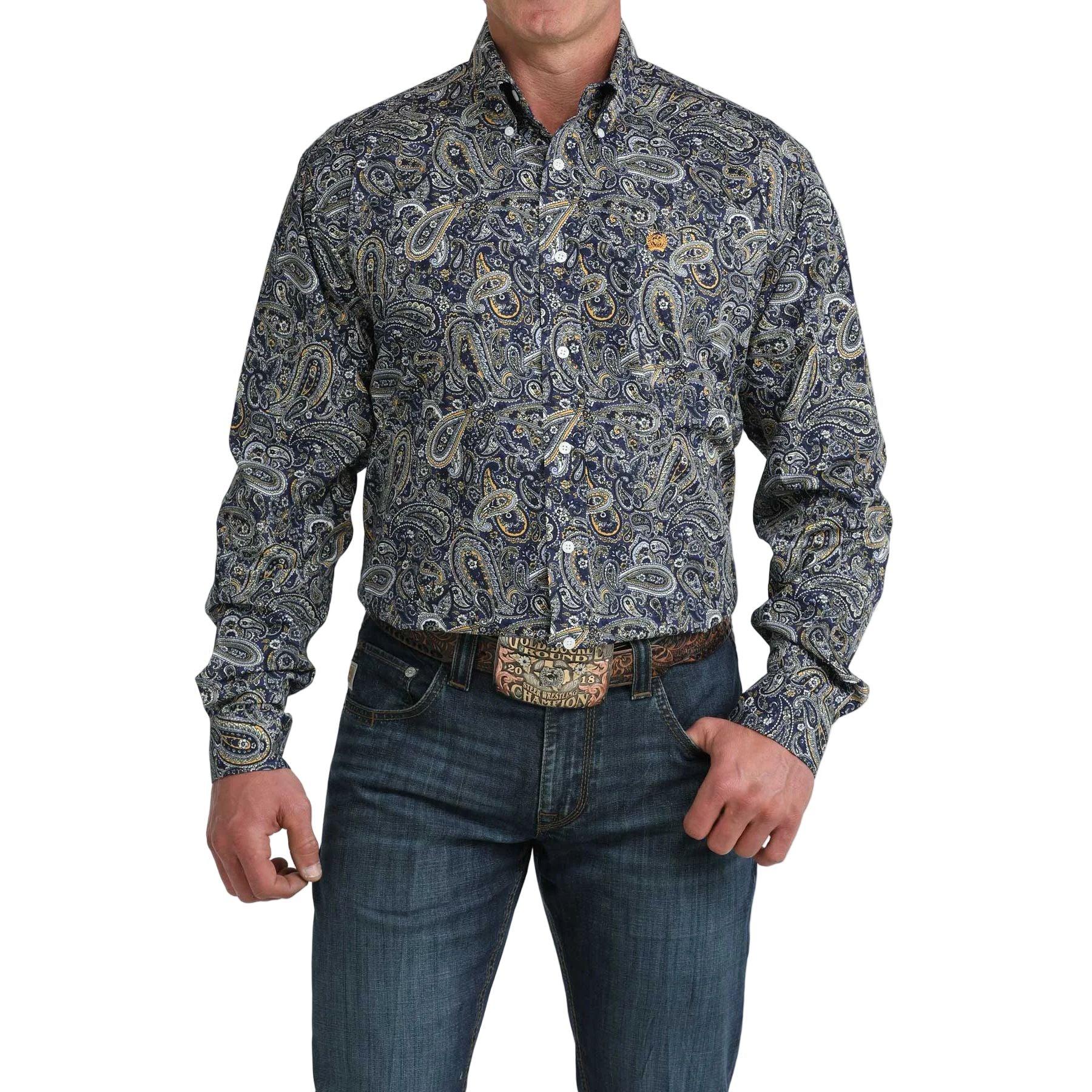 Men's Cinch Royal Blue Paisley Print Button Down Shirt MTW1106072