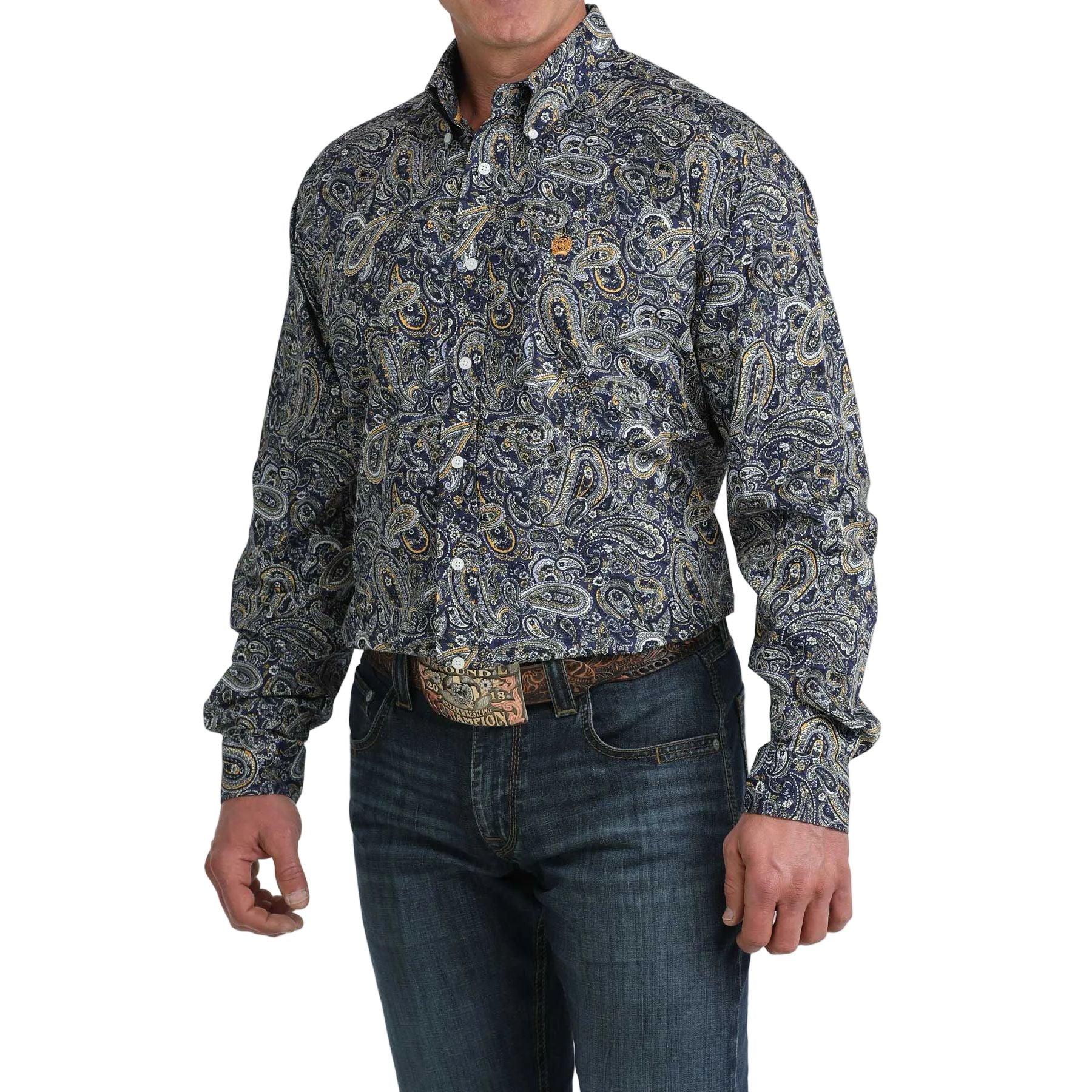 Men's Cinch Royal Blue Paisley Print Button Down Shirt MTW1106072