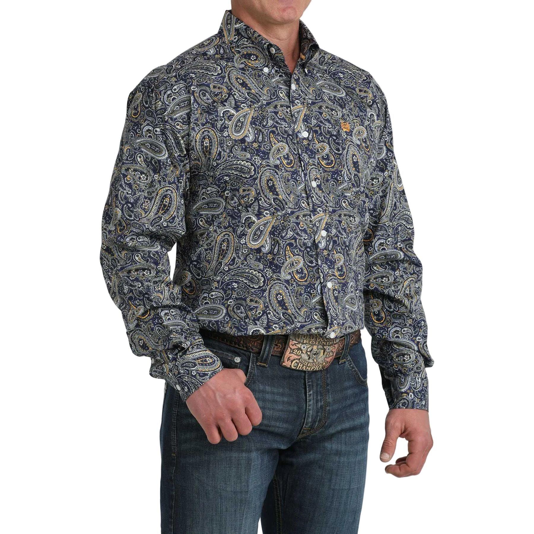 Men's Cinch Royal Blue Paisley Print Button Down Shirt MTW1106072