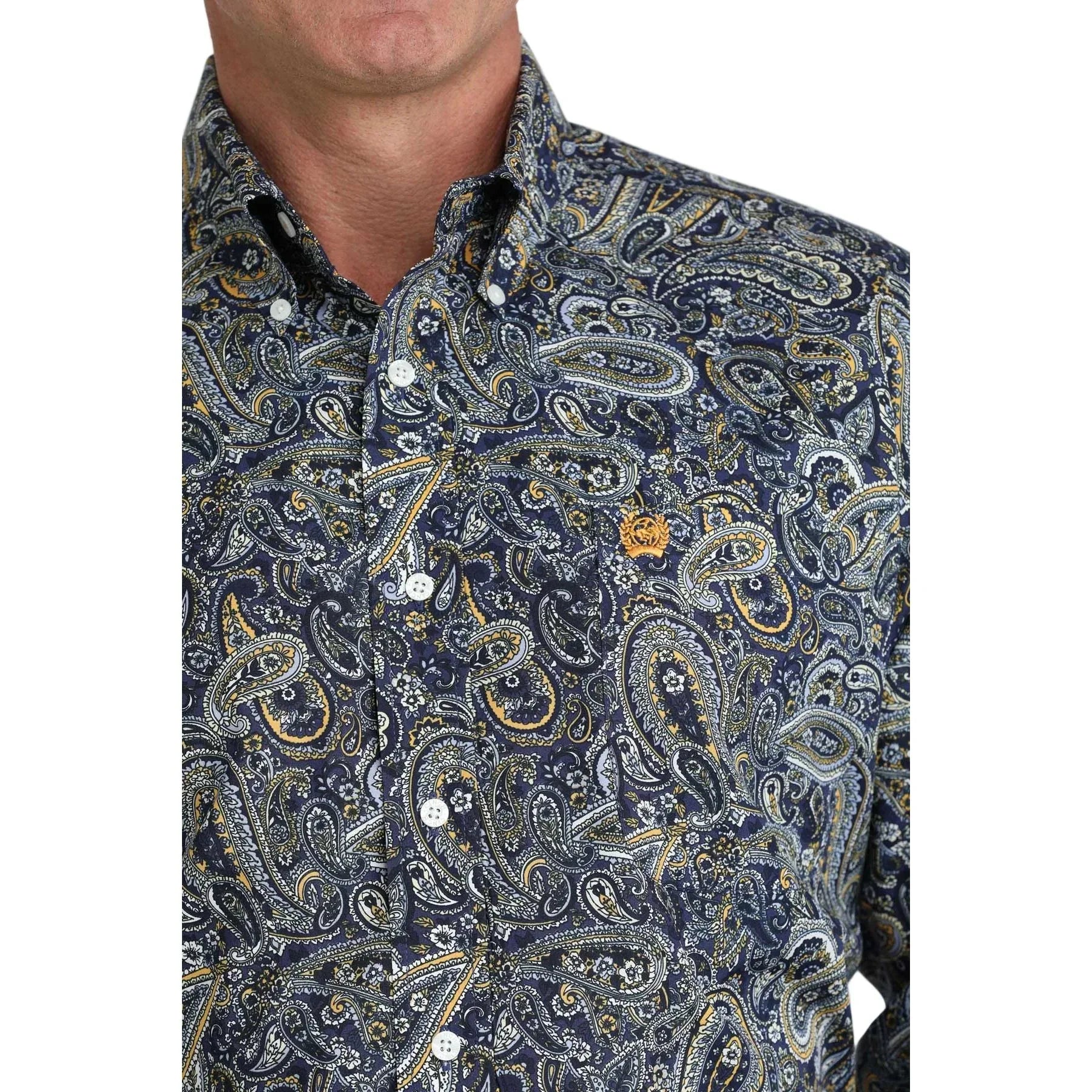 Men's Cinch Royal Blue Paisley Print Button Down Shirt MTW1106072