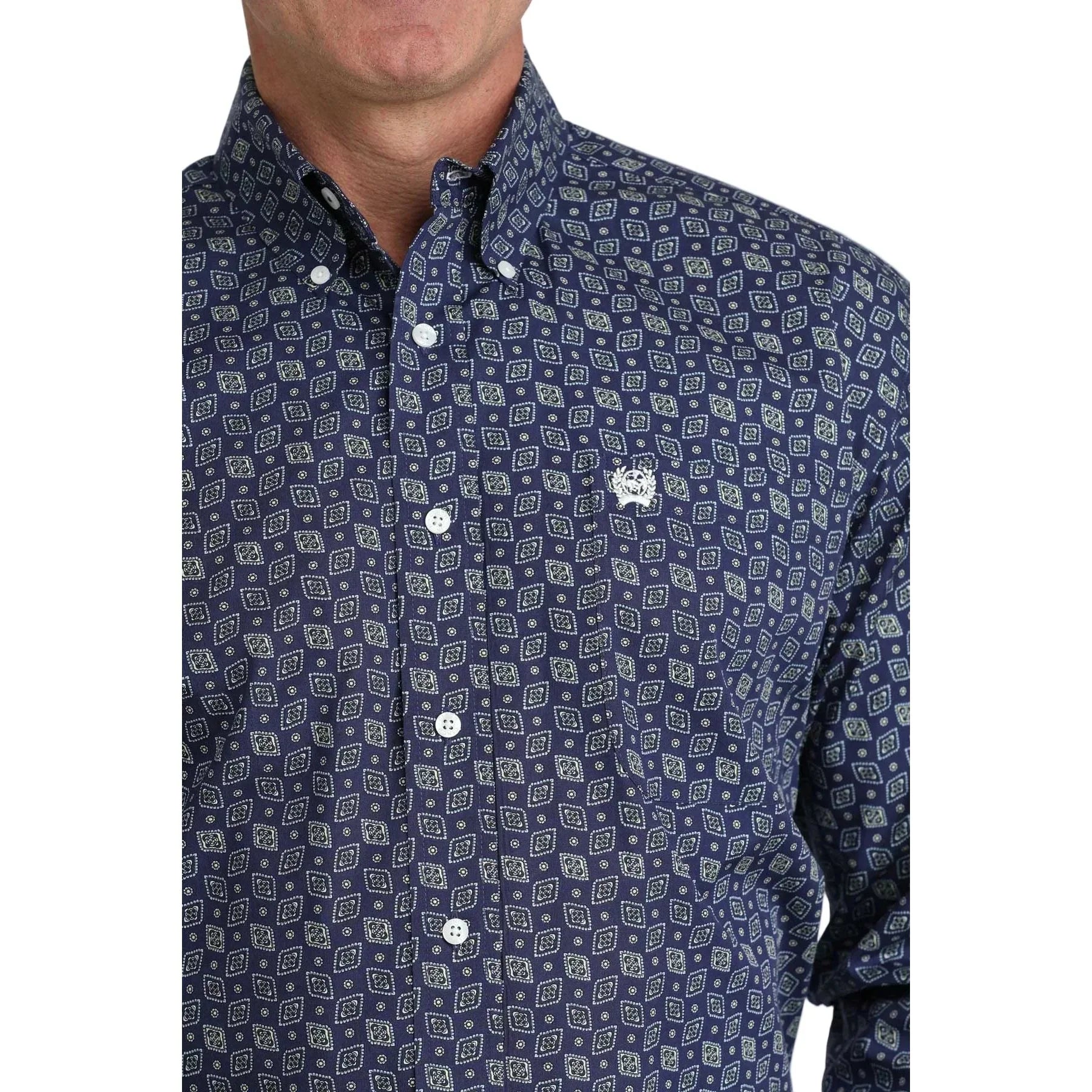 Men's Cinch Royal Blue Printed Button Down Shirt MTW1106075