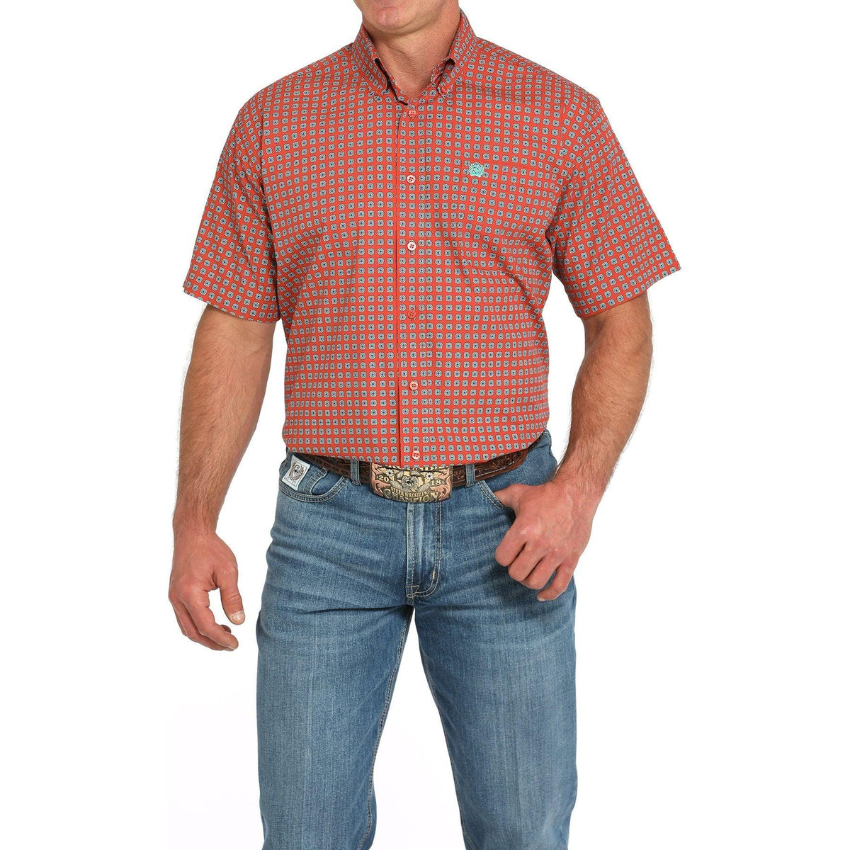 Men's Cinch Rust Red Geo Print Western Shirt MTW1111488 - Crazy House Western Wear
