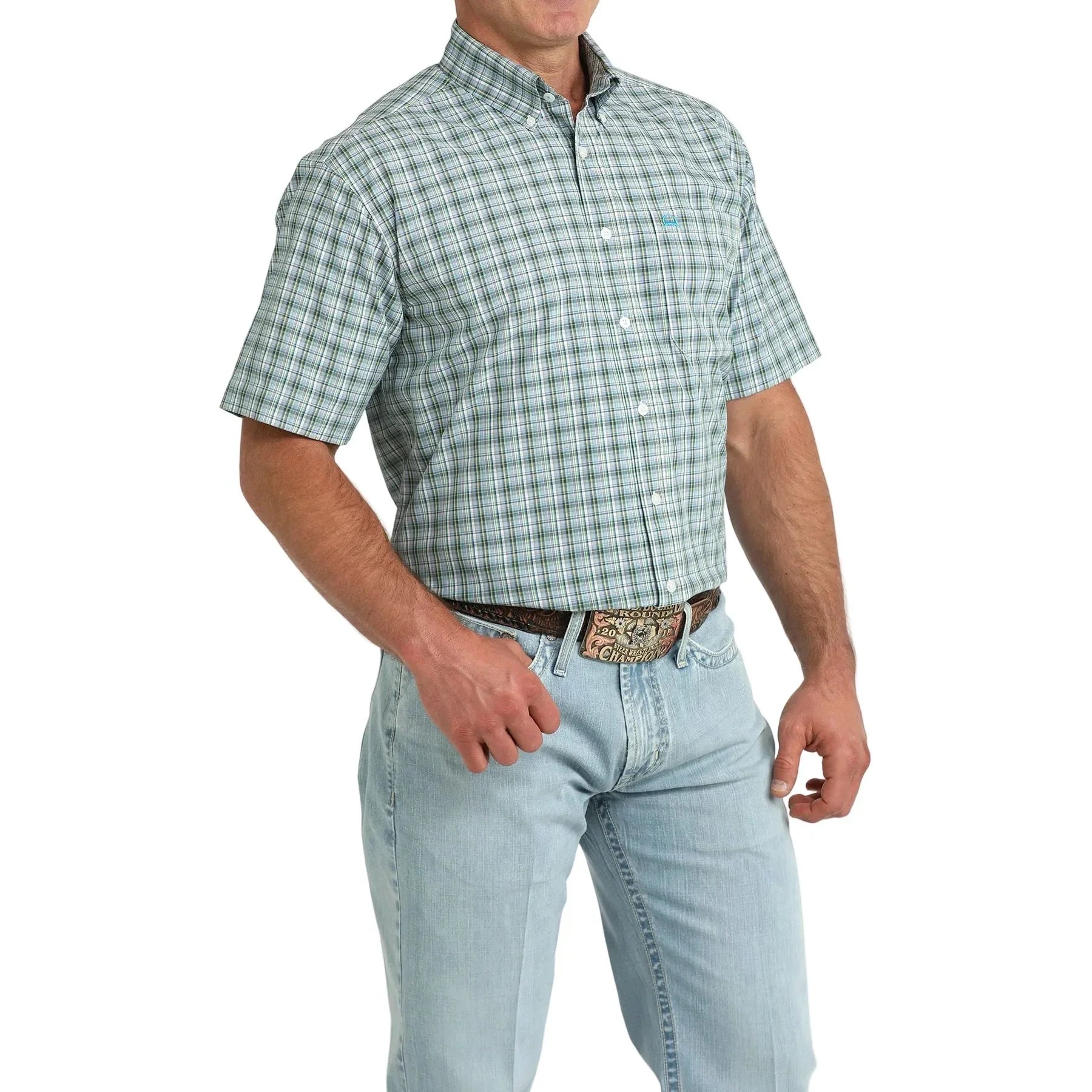 Men's Cinch Short Sleeve Arenaflex Plaid Button Down Shirt MTW1704169