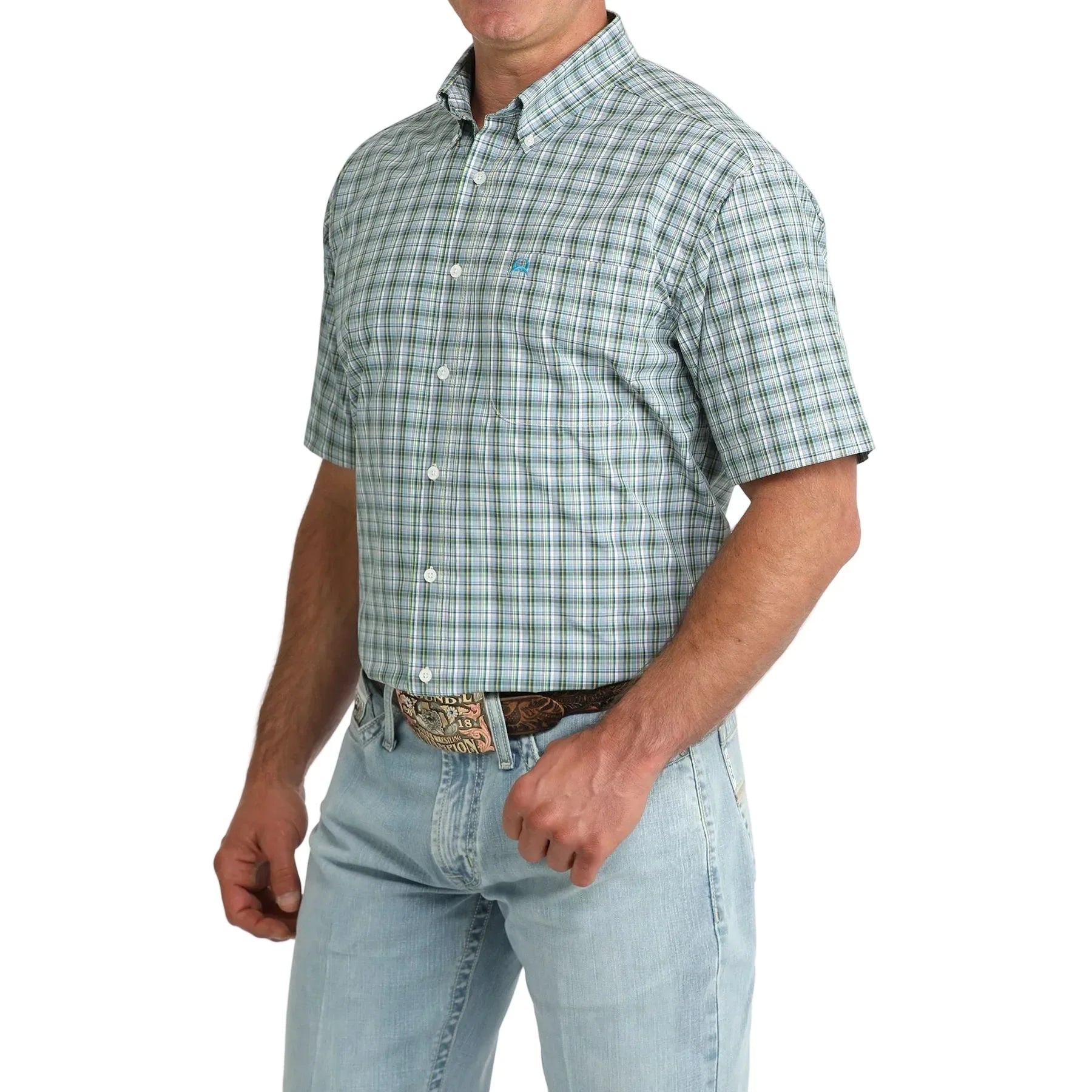 Men's Cinch Short Sleeve Arenaflex Plaid Button Down Shirt MTW1704169