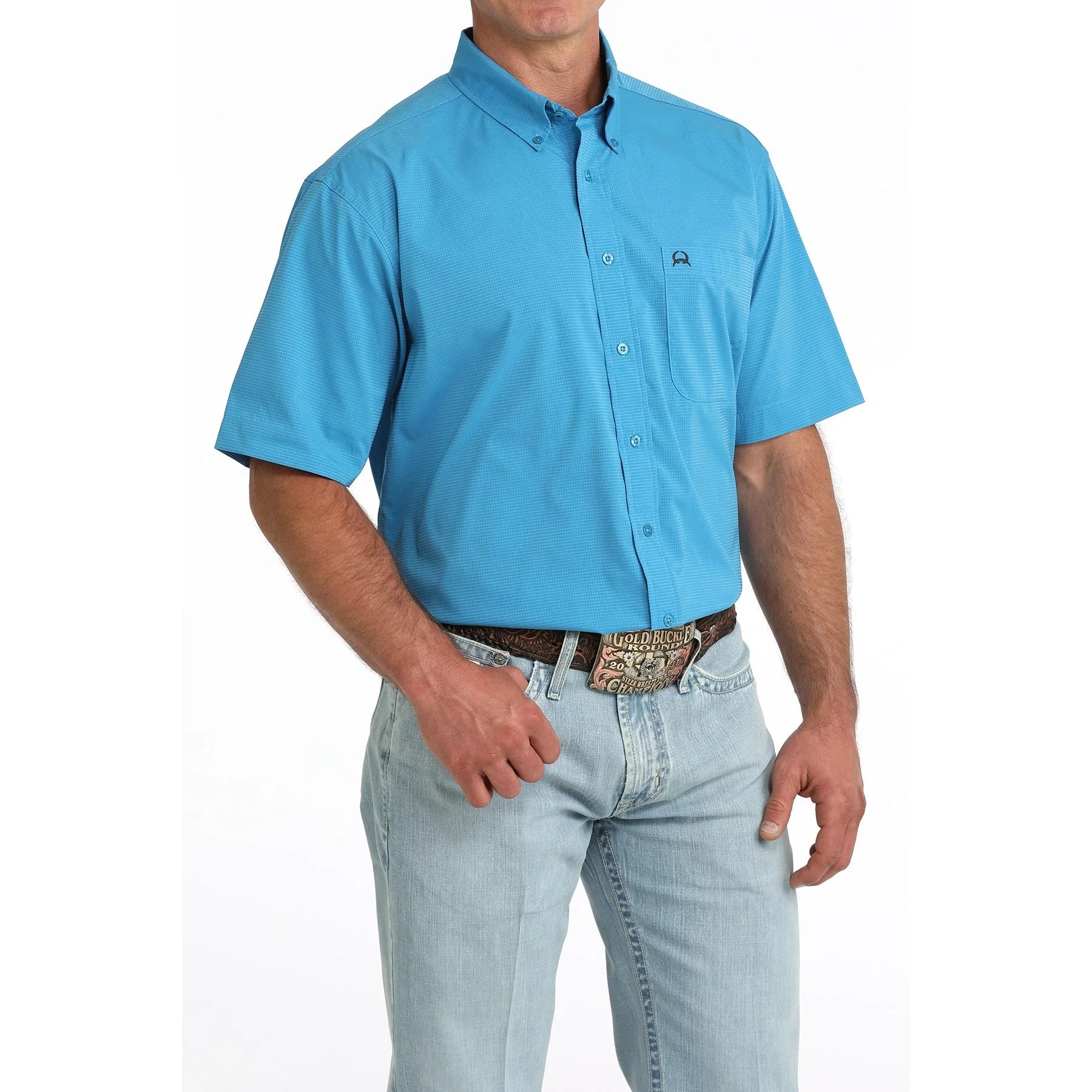 Men's Cinch Short Sleeve Blue Arenaflex Button Up Shirt MTW1725004